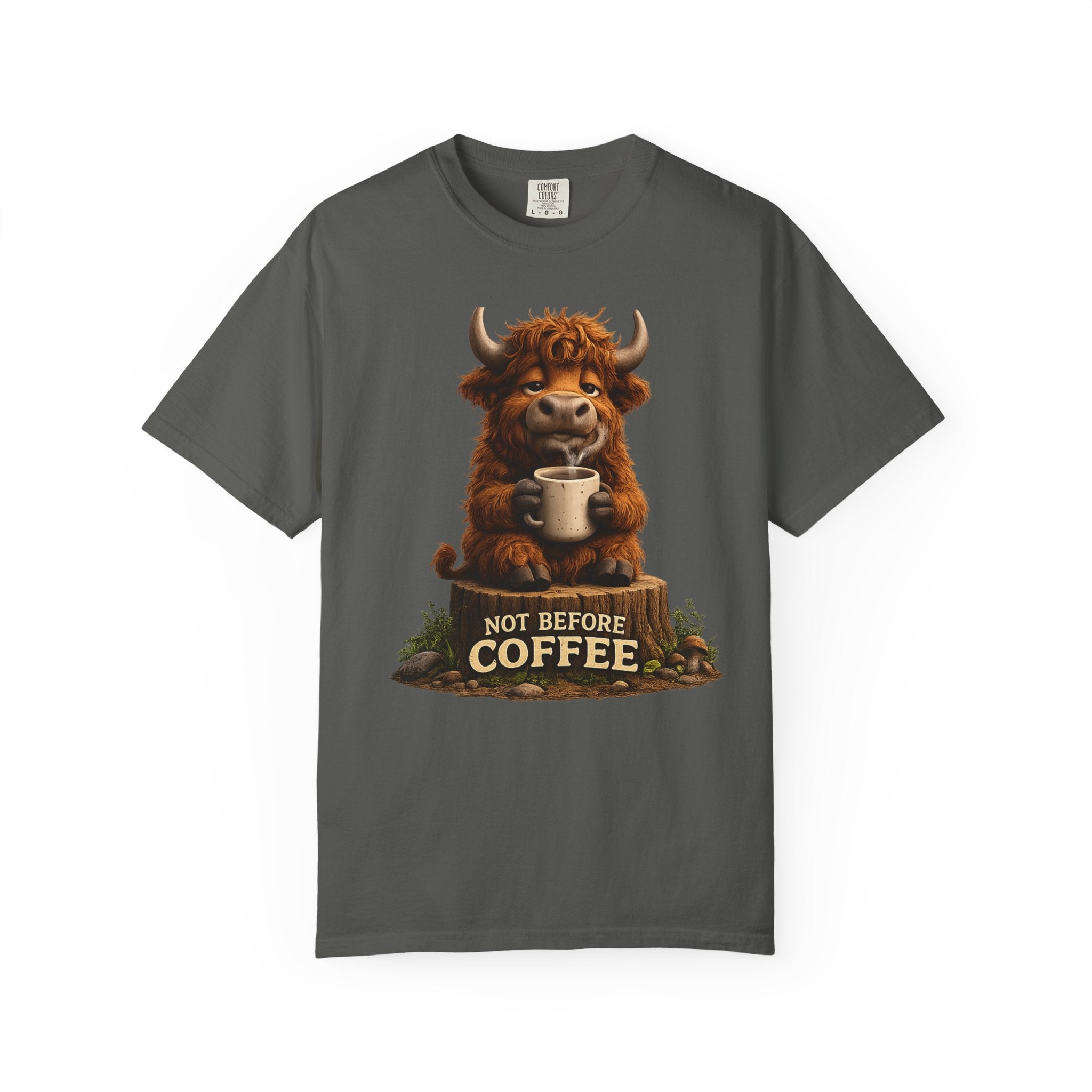 T-Shirt — Cute Highland Cow 'Not Before Coffee' Graphic Tee