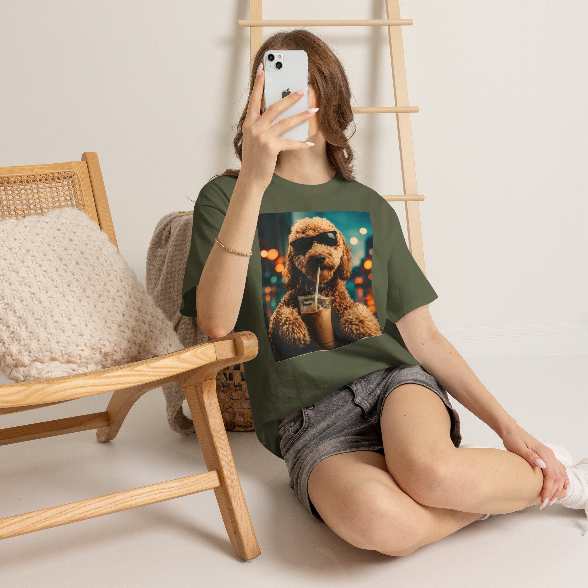 Dog with Coffee T-Shirt — Cool Poodle Drinking Iced Coffee Graphic Tee