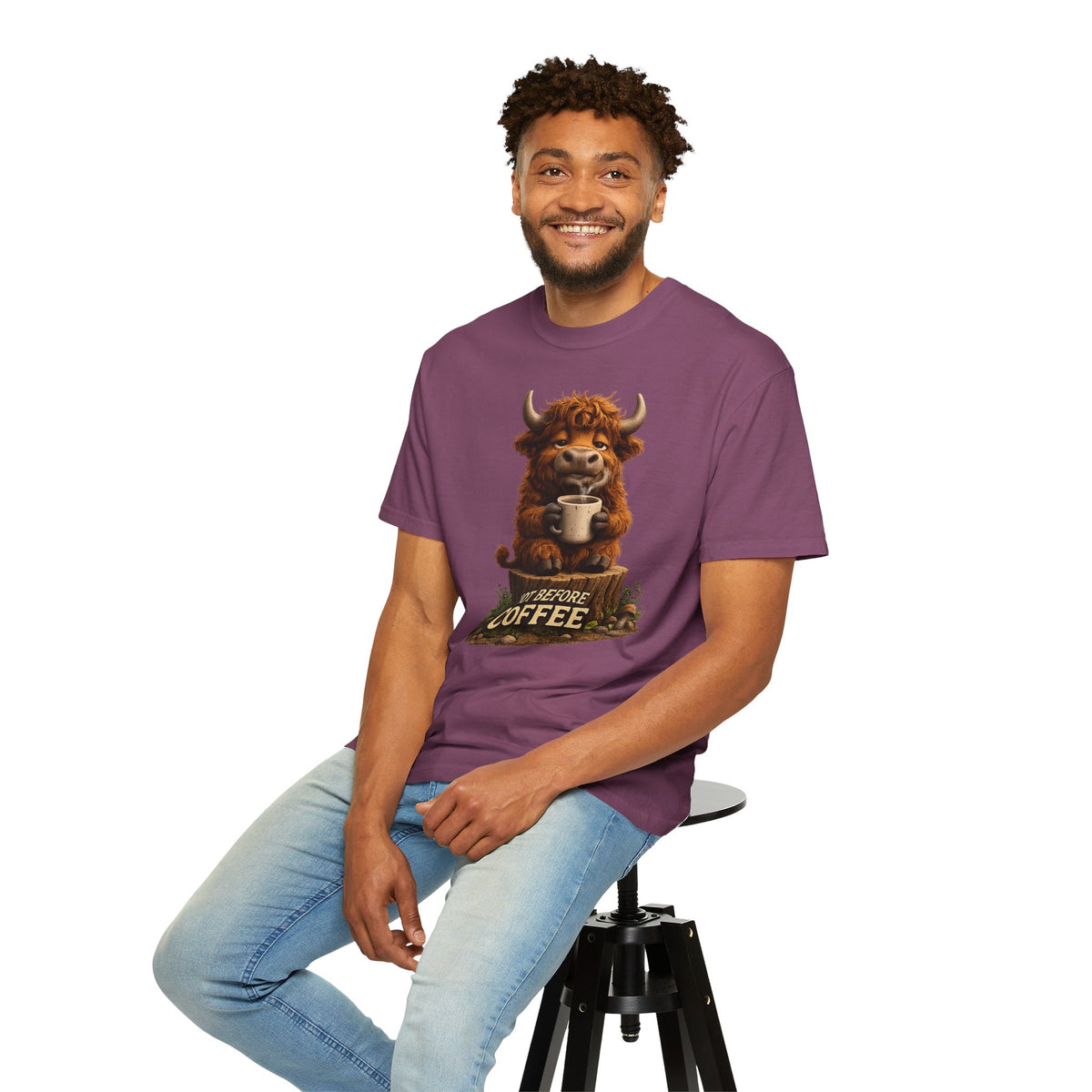 T-Shirt — Cute Highland Cow 'Not Before Coffee' Graphic Tee
