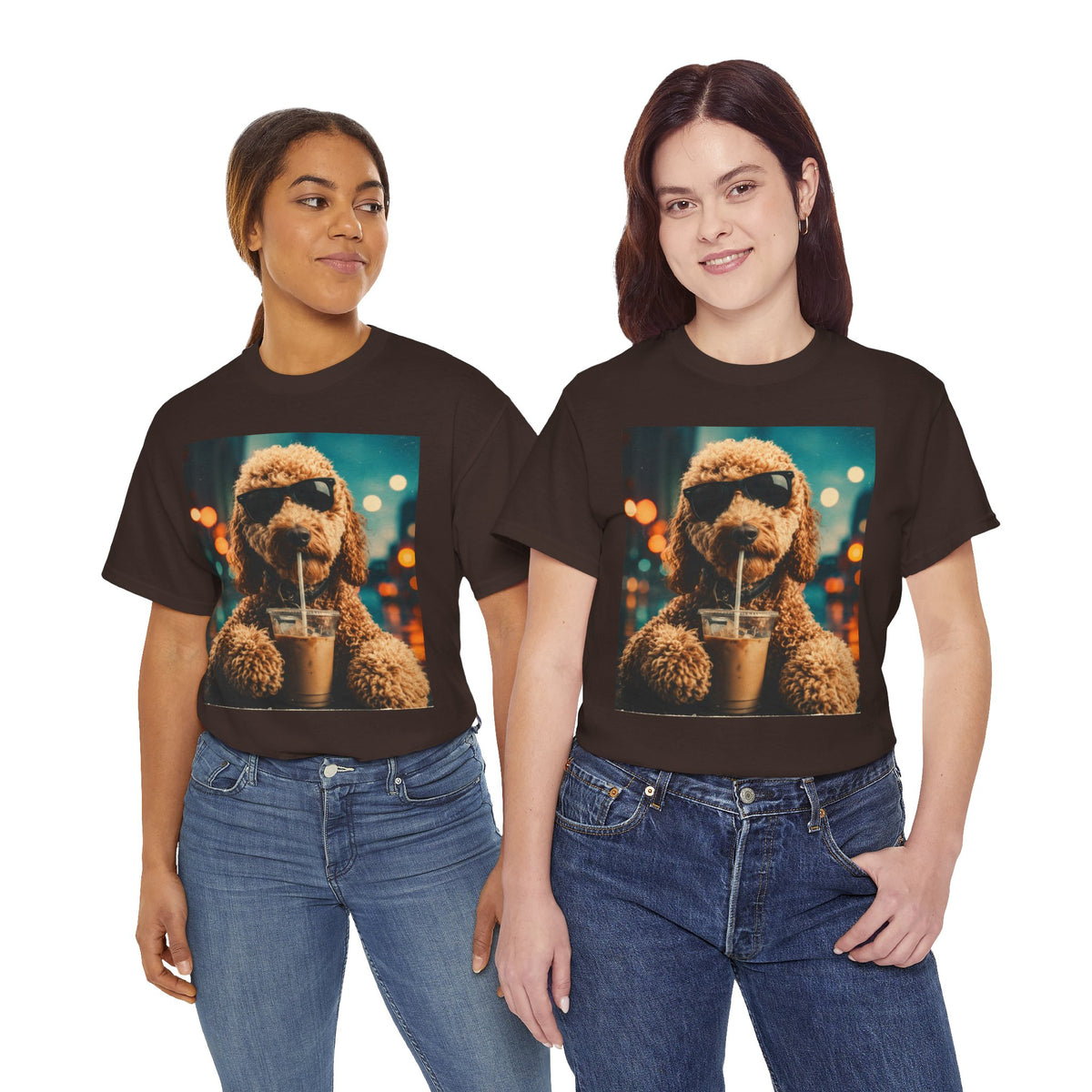Dog with Coffee T-Shirt — Cool Poodle Drinking Iced Coffee Graphic Tee
