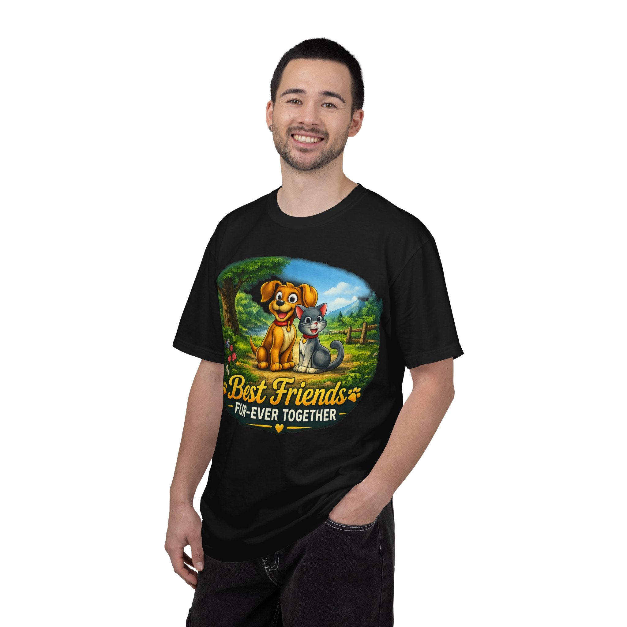 Best Friends T-Shirt — "Fur-Ever Together" Cute Dog & Cat Graphic Tee