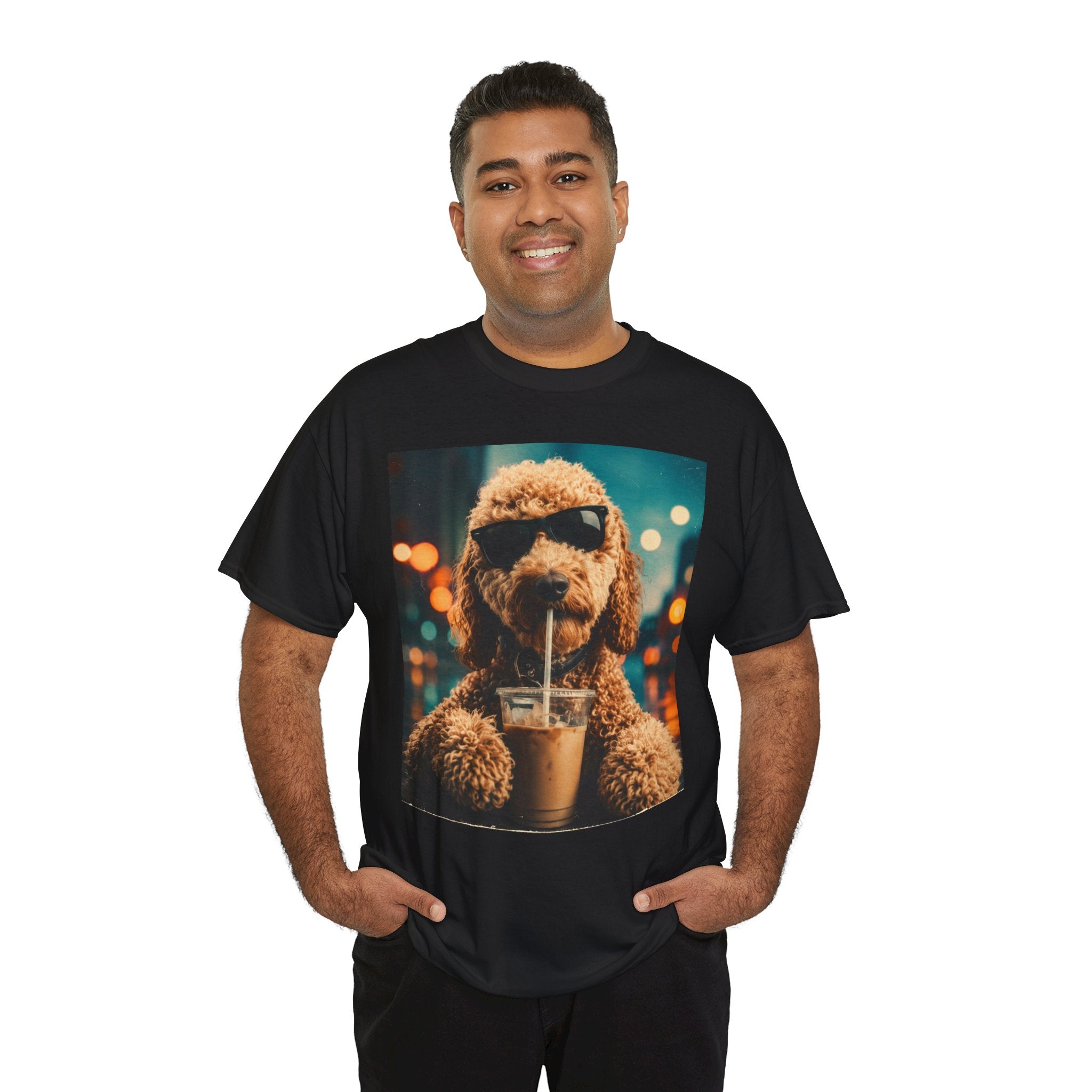 Dog with Coffee T-Shirt — Cool Poodle Drinking Iced Coffee Graphic Tee