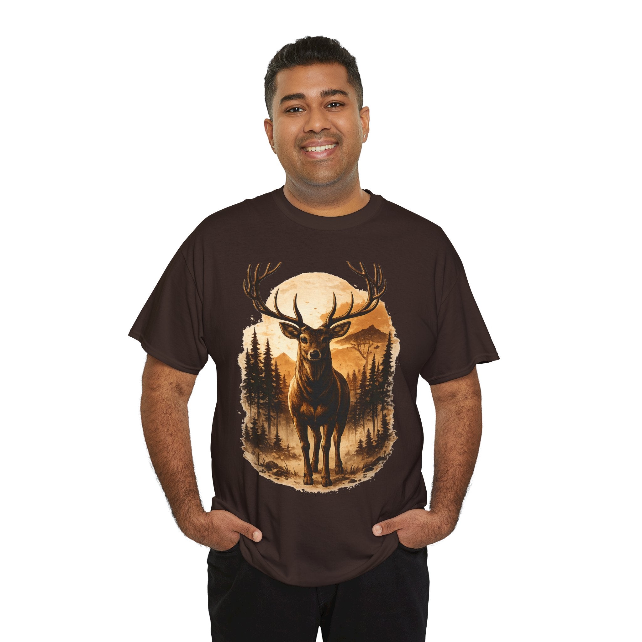 Deer Sunset Graphic Tee — Wilderness Stag Nature T-Shirt