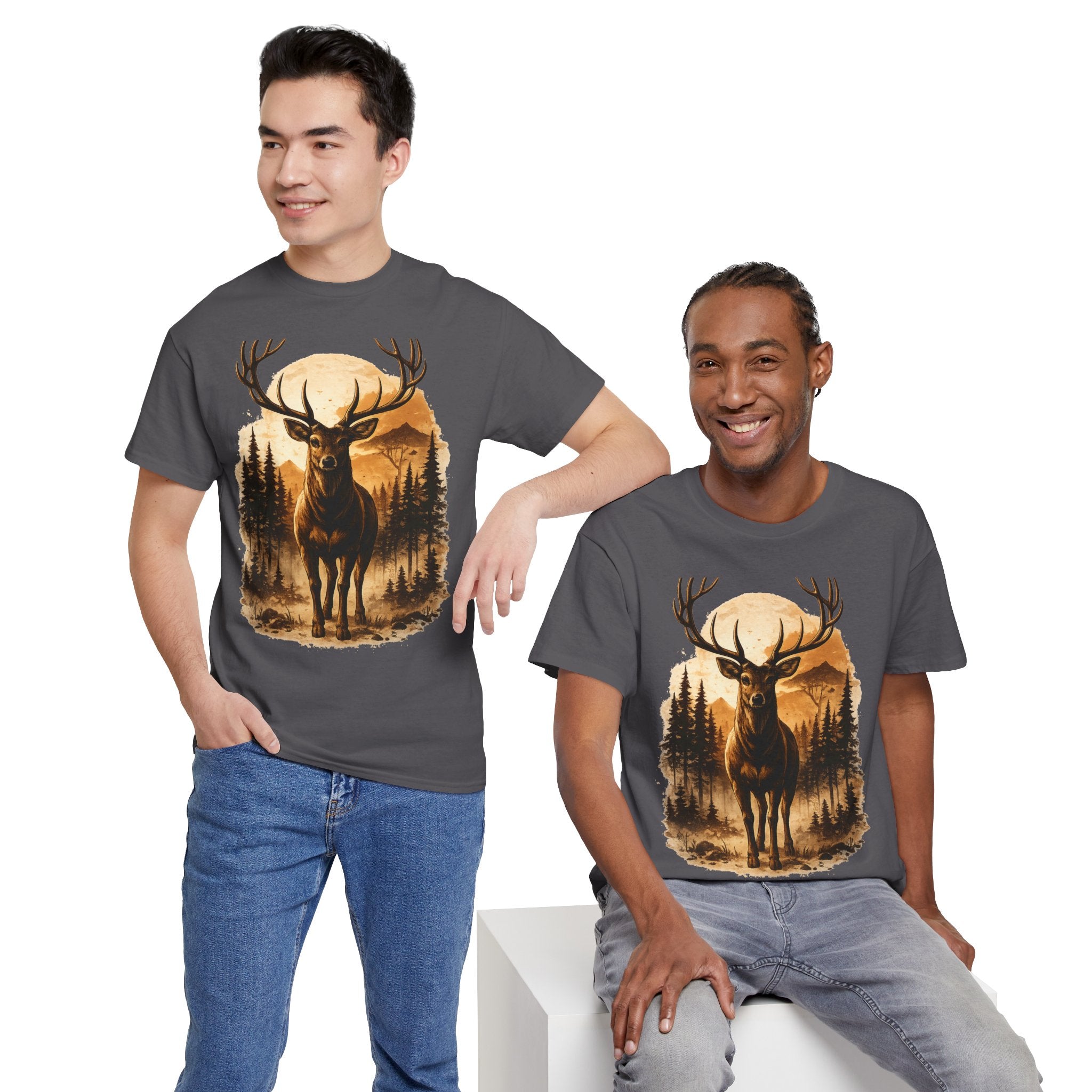 Deer Sunset Graphic Tee — Wilderness Stag Nature T-Shirt
