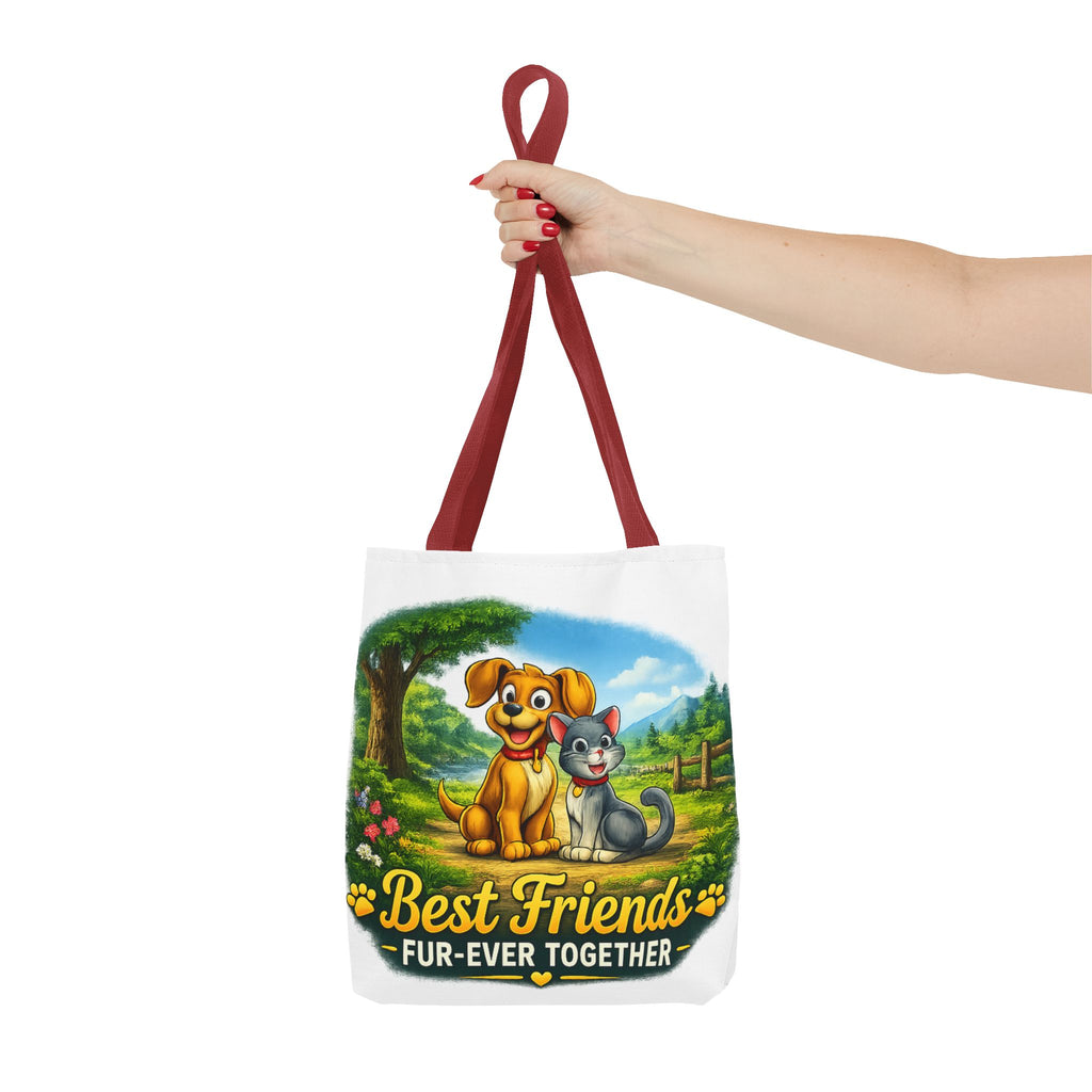 Tote Bag — "Best Friends Fur-Ever Together" Cute Dog & Cat Pet Lover Tote