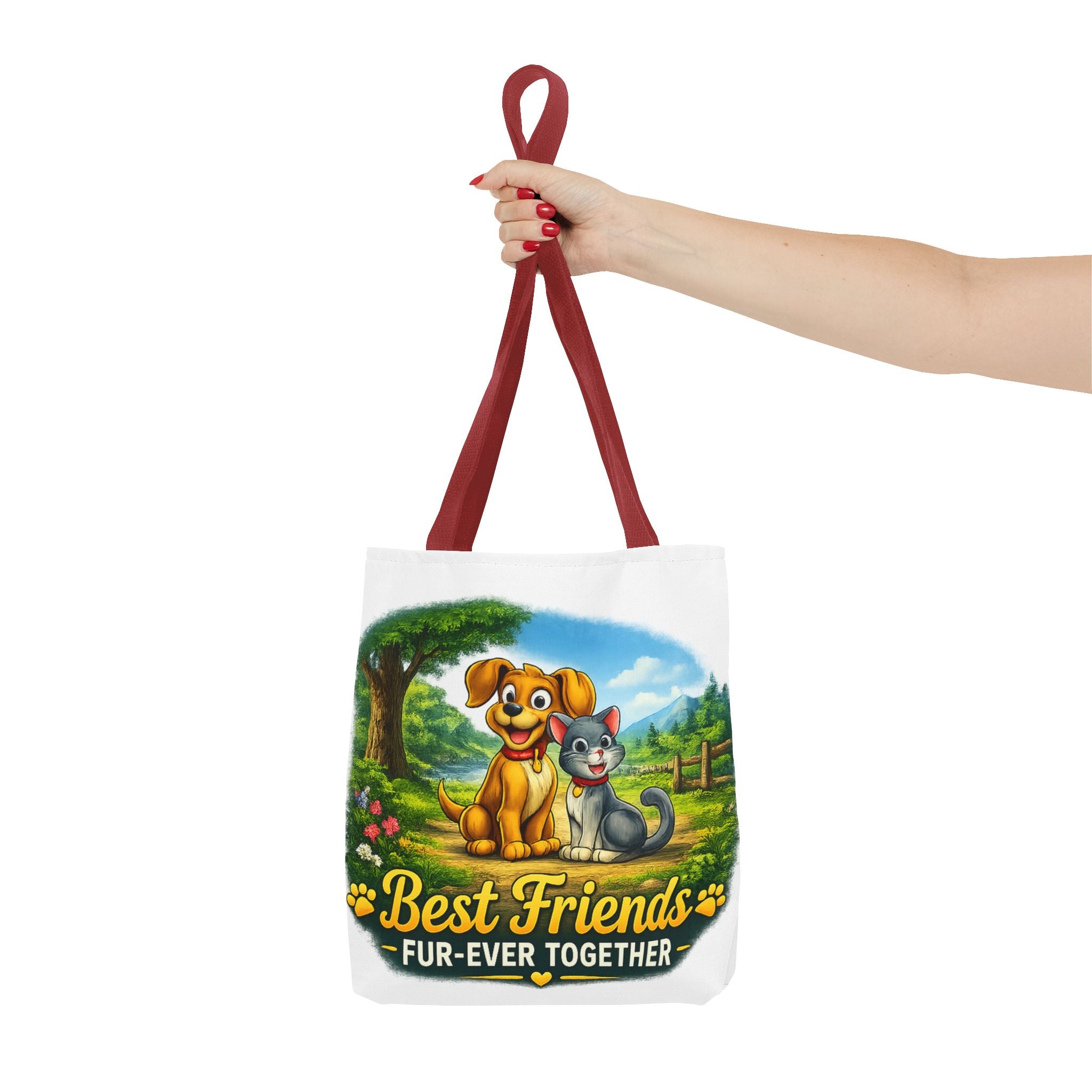 Tote Bag — "Best Friends Fur-Ever Together" Cute Dog & Cat Pet Lover Tote