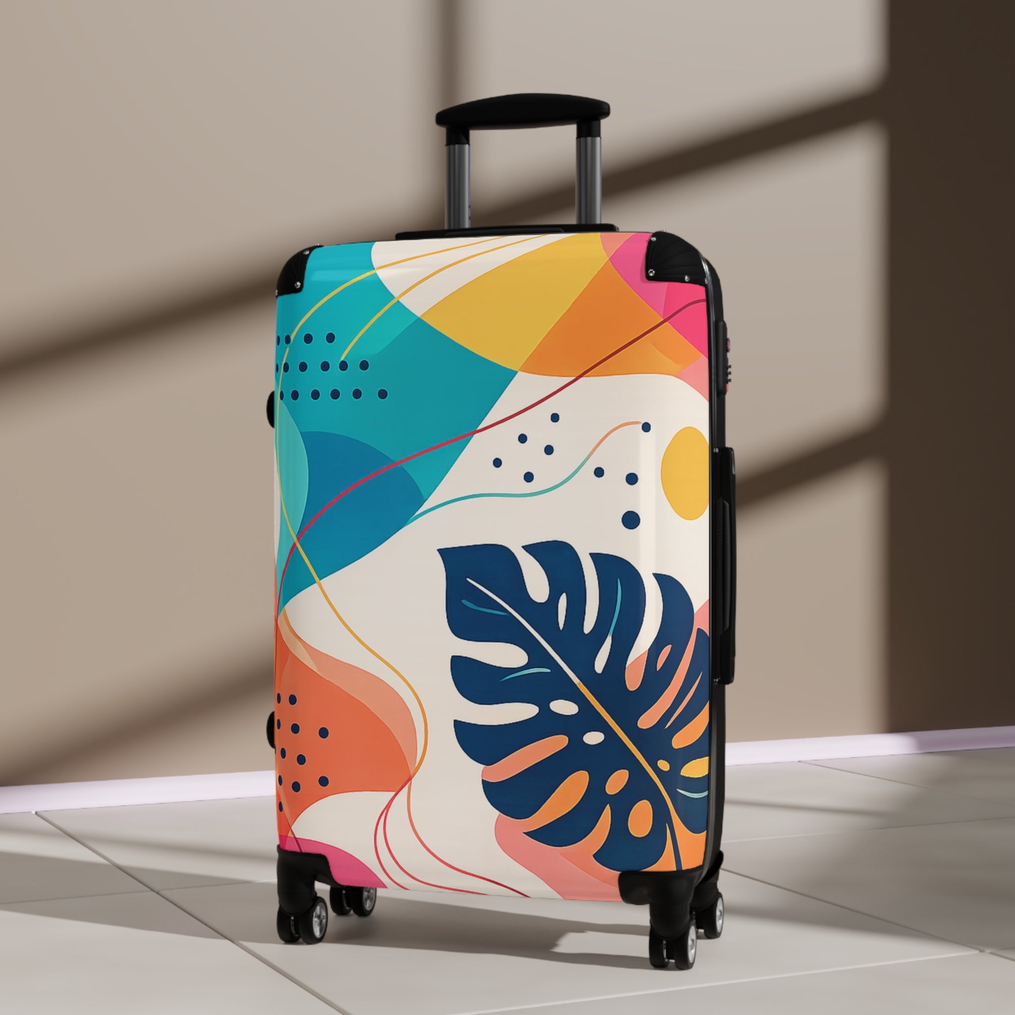 Tropical Abstract Carry-On Suitcase – Colorful Leaf Print Travel Luggage