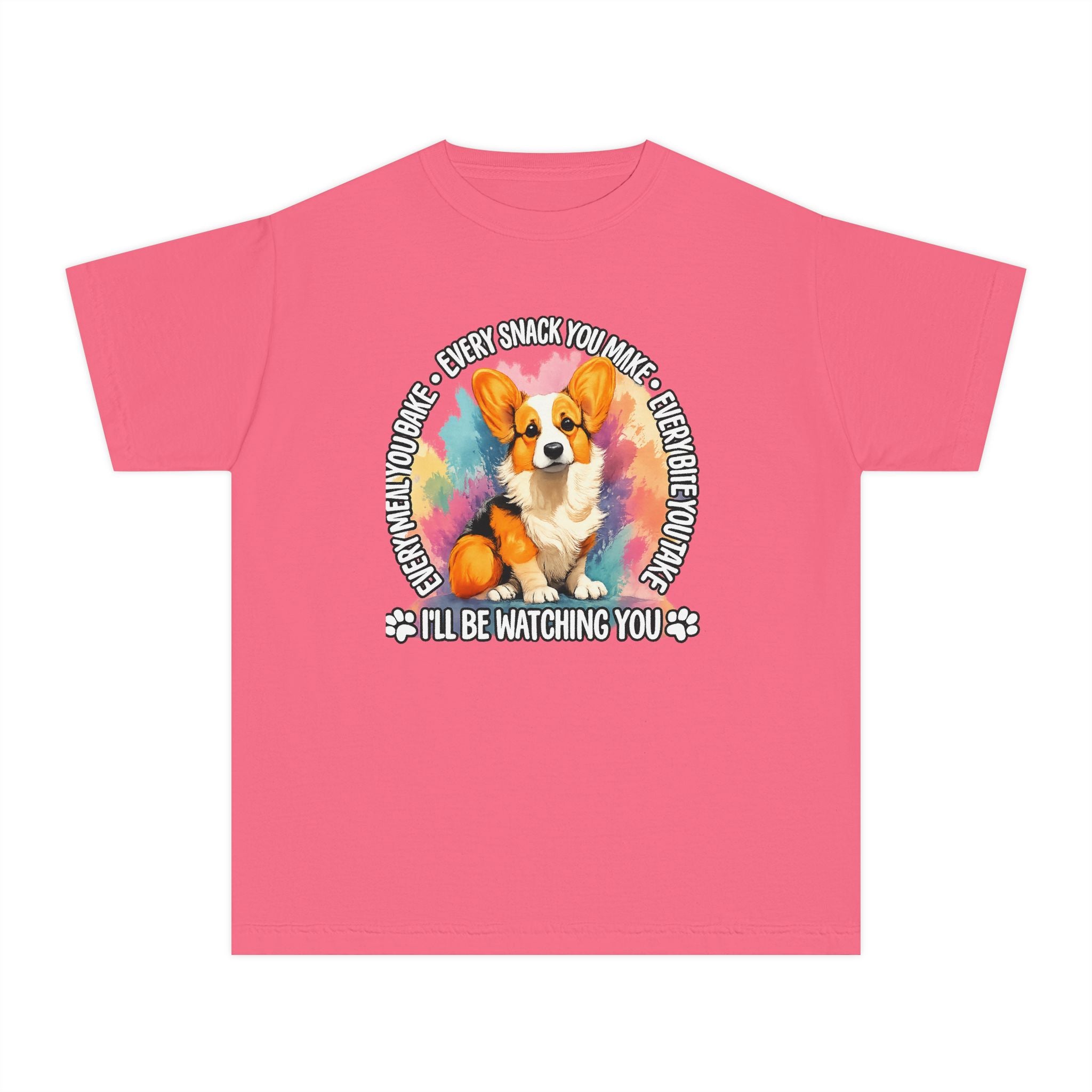 Corgi Snack Watch Youth Tee — "I'll Be Watching You" Cute Dog Graphic Shirt