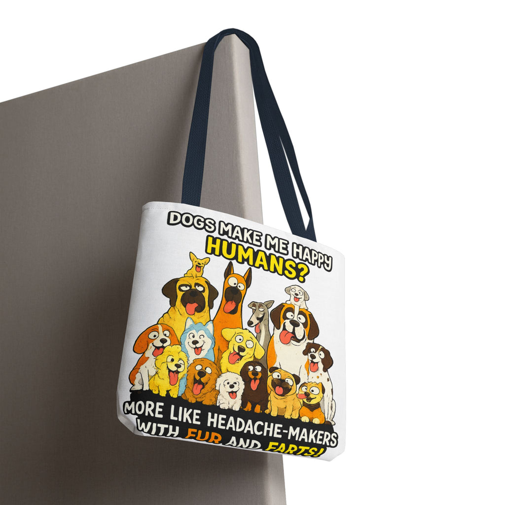 Dog Lover Tote Bag — "Dogs Make Me Happy, Humans? More Like Headache-Makers" Cute Cartoon Dogs