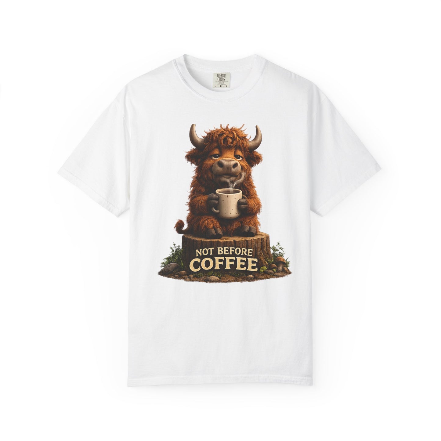 T-Shirt — Cute Highland Cow 'Not Before Coffee' Graphic Tee