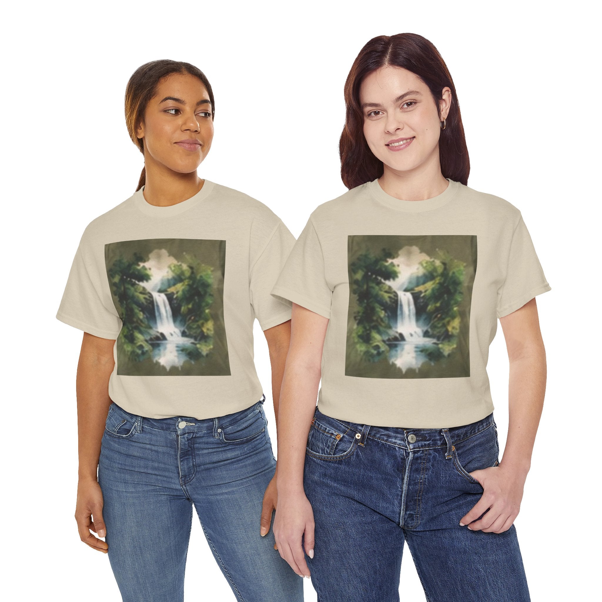 Waterfall Landscape T-Shirt — Vintage Forest Nature Tee