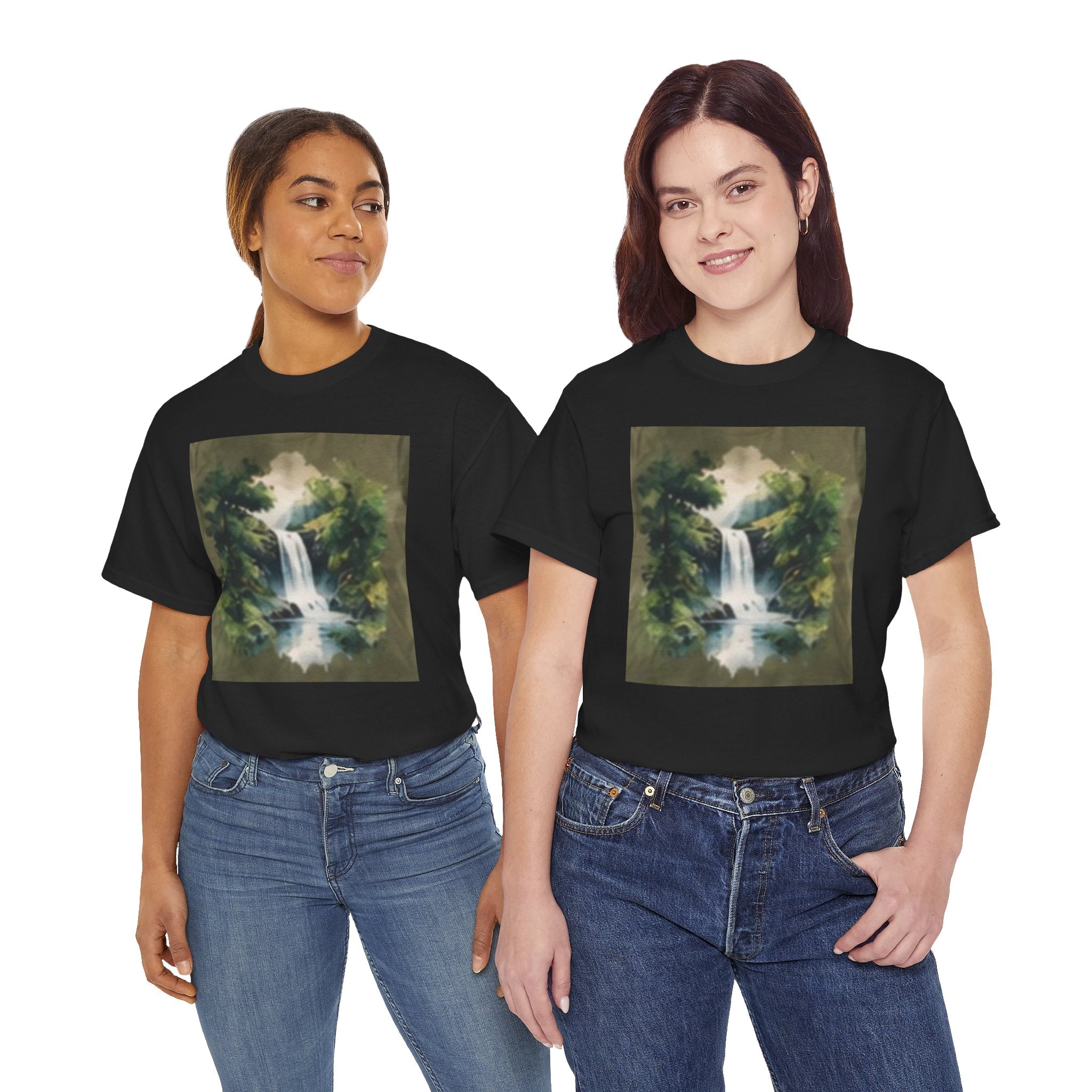 Waterfall Landscape T-Shirt — Vintage Forest Nature Tee