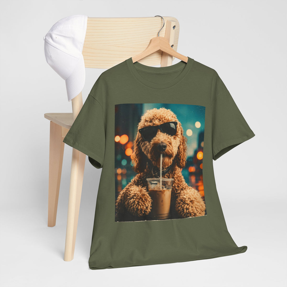 Dog with Coffee T-Shirt — Cool Poodle Drinking Iced Coffee Graphic Tee