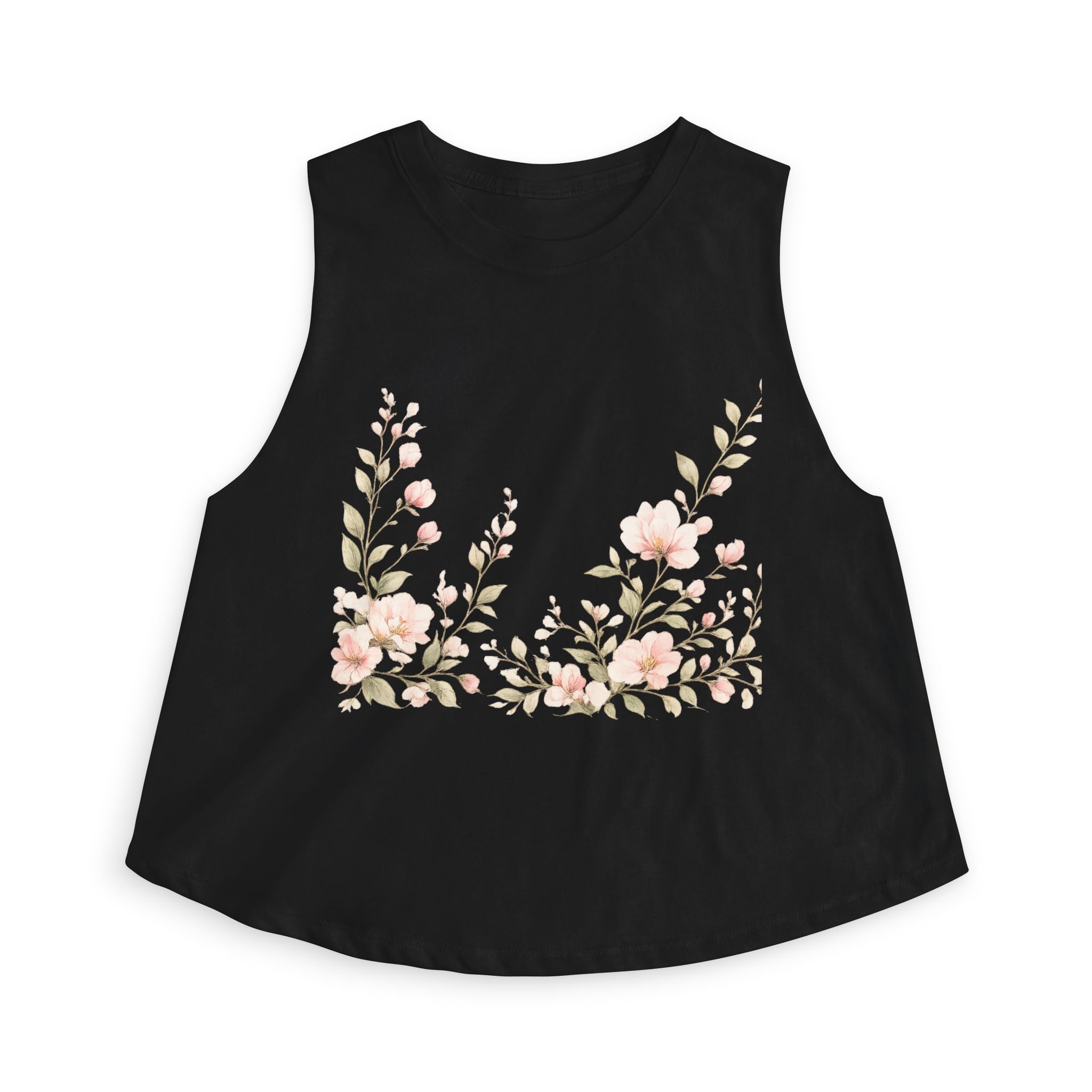 Floral Crop Top — Soft Pink Watercolor Blossoms