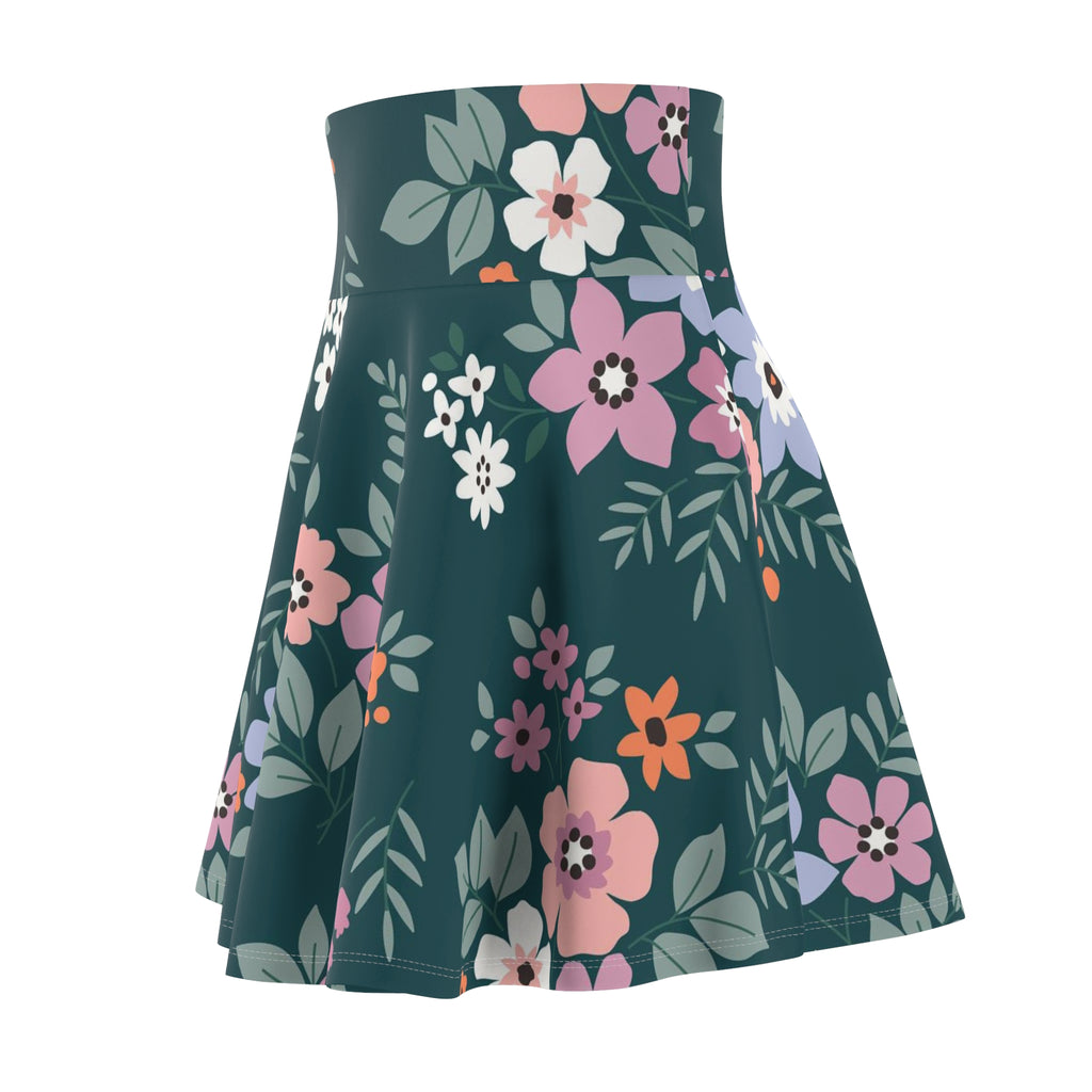 Floral Teal Skater Skirt — Pink & Peach Blossom AOP