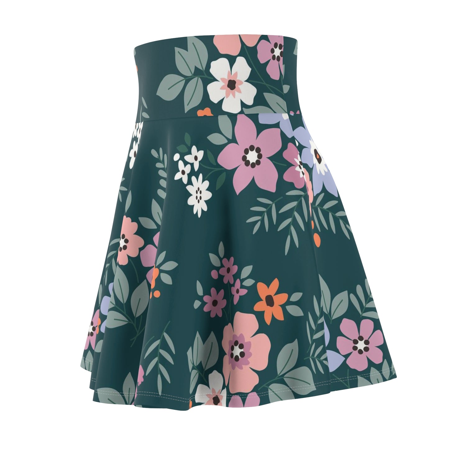 Floral Teal Skater Skirt — Pink & Peach Blossom AOP