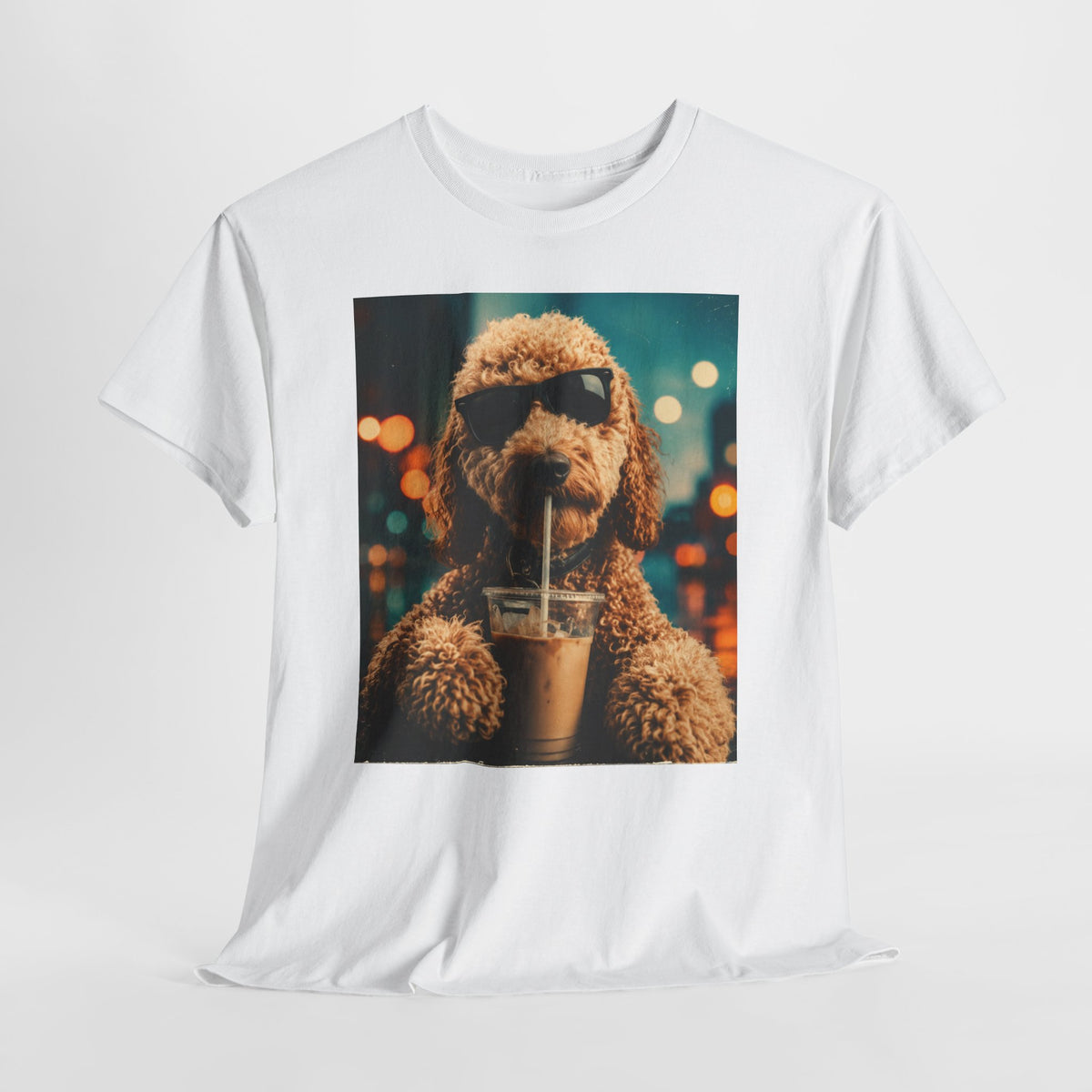 Dog with Coffee T-Shirt — Cool Poodle Drinking Iced Coffee Graphic Tee