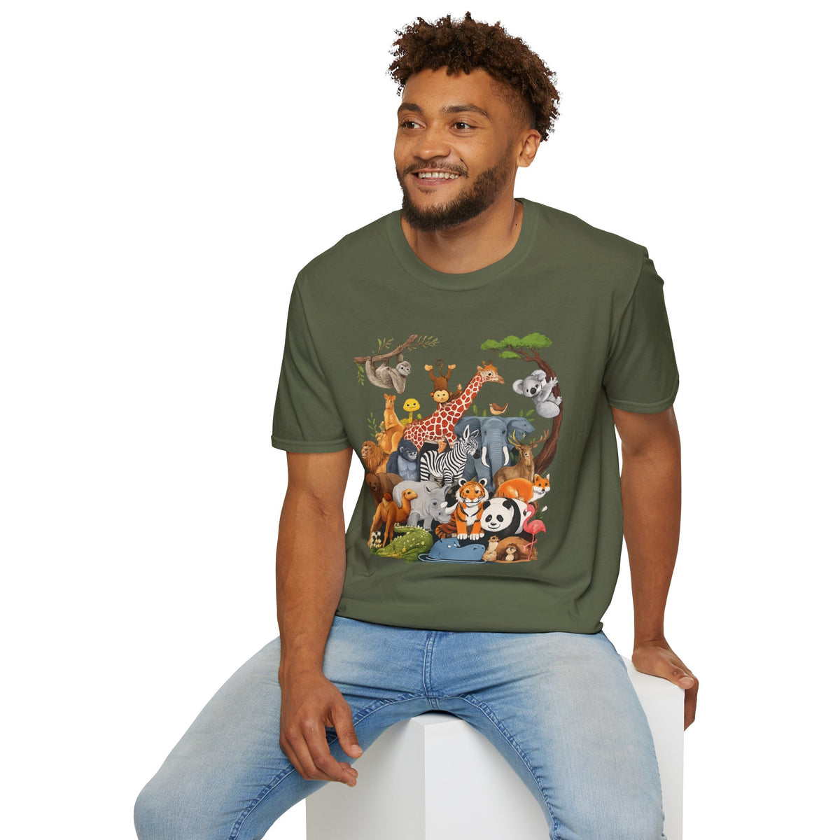 Safari Jungle Animals T-Shirt — Cute Giraffe, Zebra & Elephant Graphic Tee