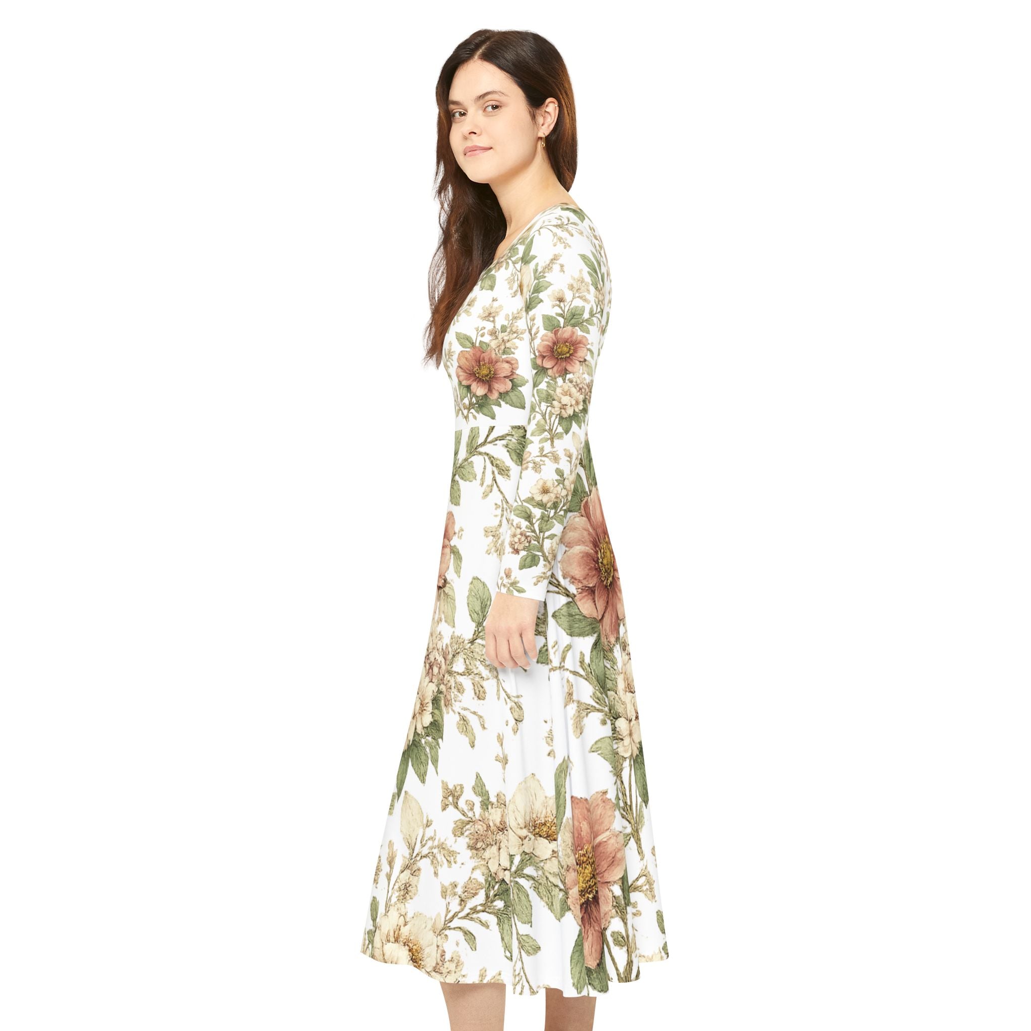 Floral Vintage Maxi Dress — Long Sleeve AOP Women's Dance Dress