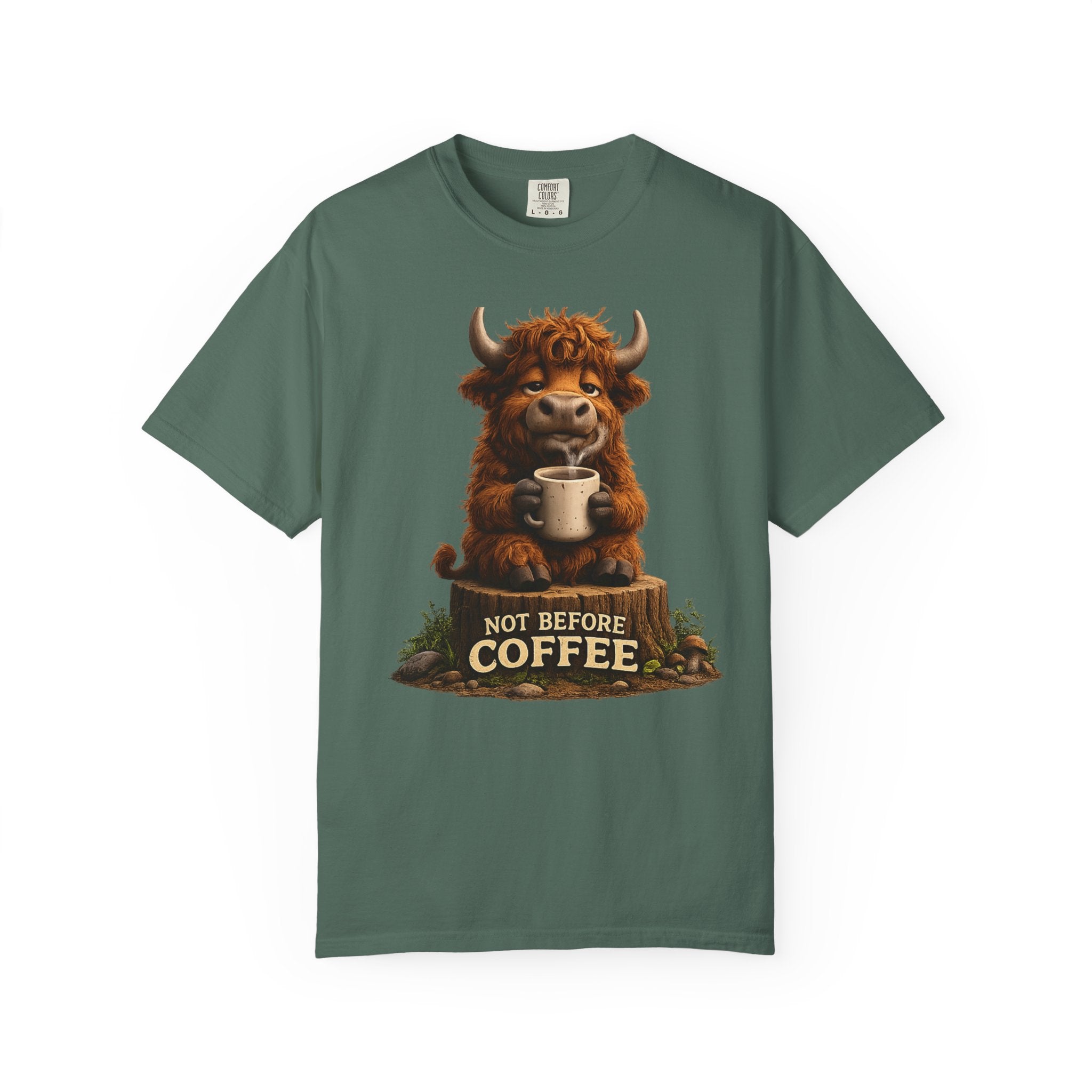 T-Shirt — Cute Highland Cow 'Not Before Coffee' Graphic Tee