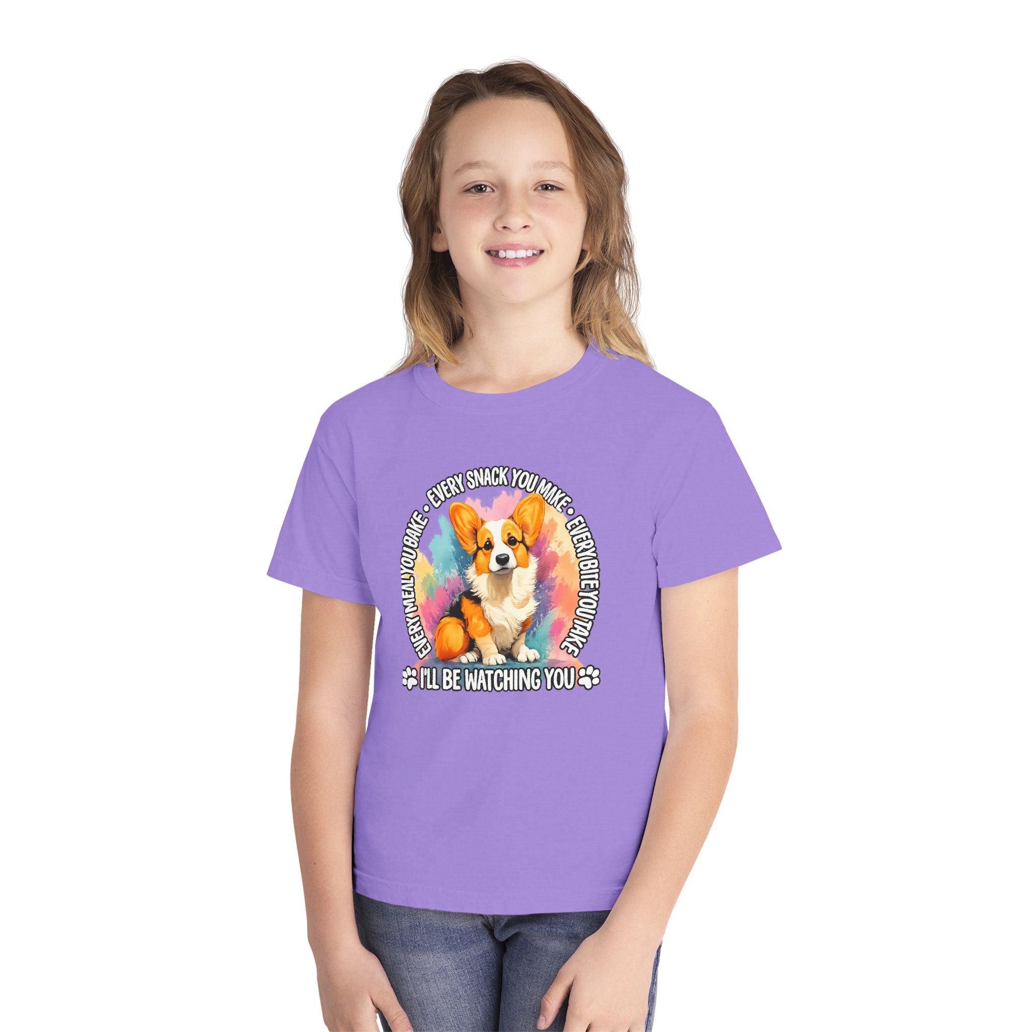 Corgi Snack Watch Youth Tee — "I'll Be Watching You" Cute Dog Graphic Shirt