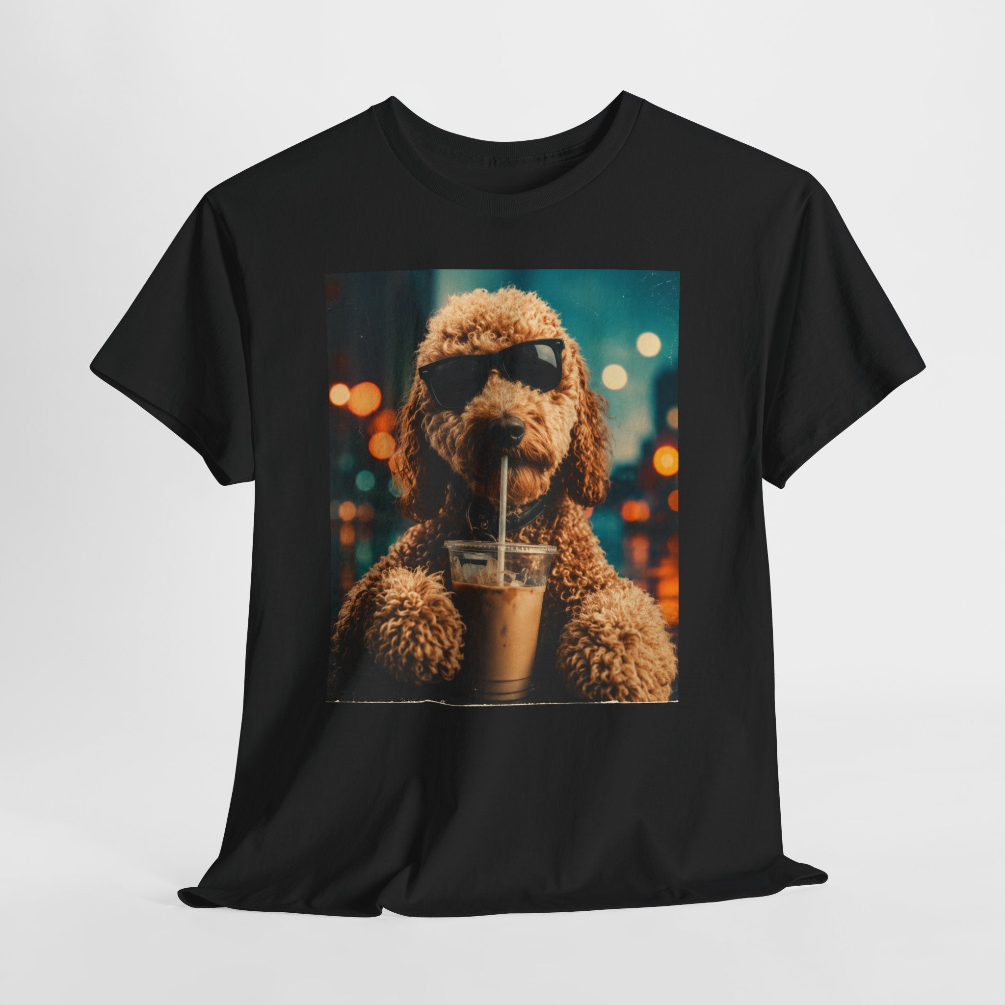 Dog with Coffee T-Shirt — Cool Poodle Drinking Iced Coffee Graphic Tee