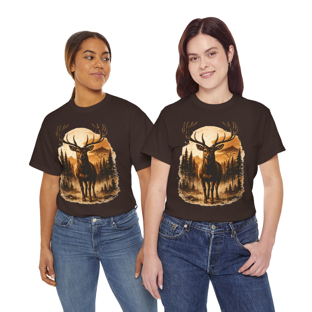 Deer Sunset Graphic Tee — Wilderness Stag Nature T-Shirt