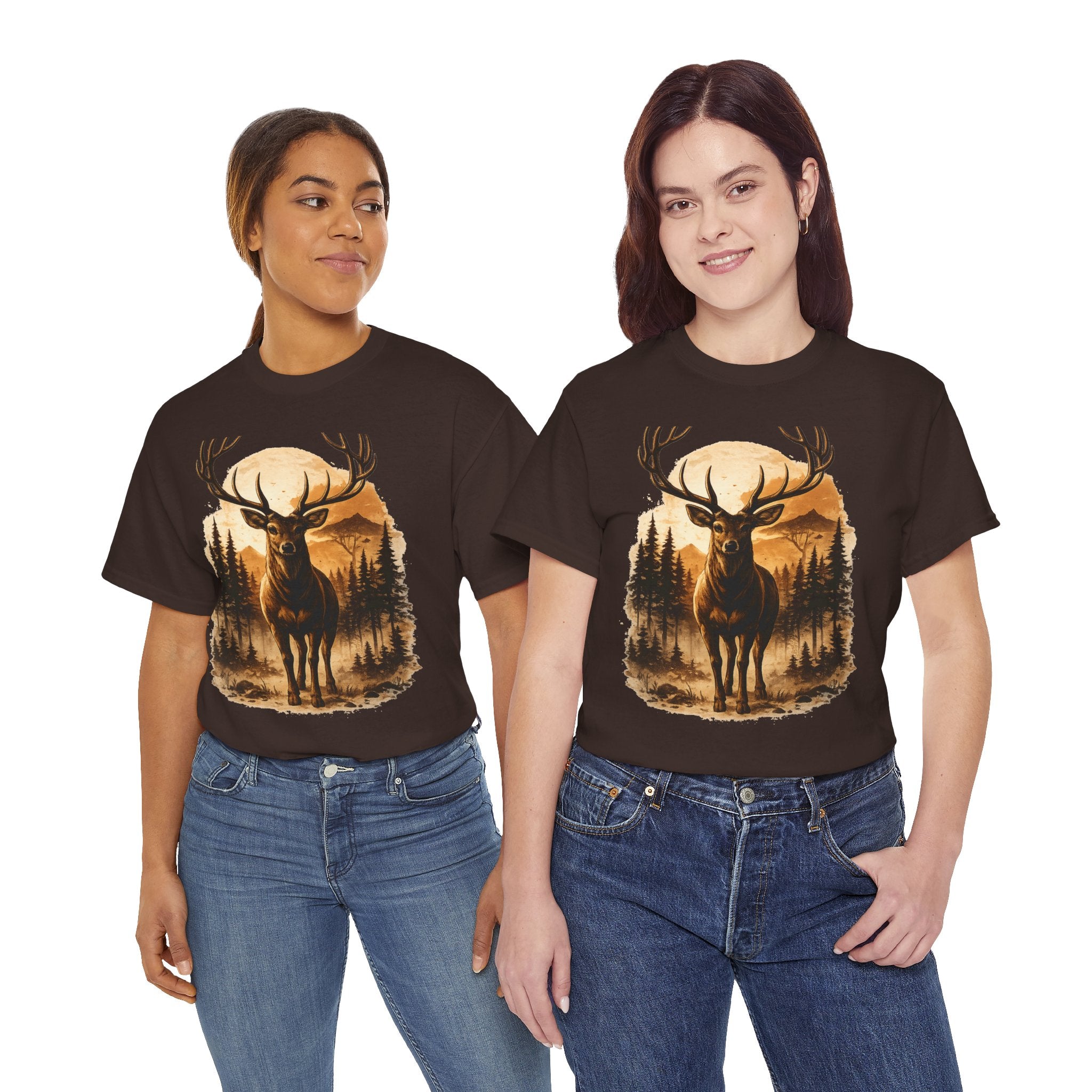 Deer Sunset Graphic Tee — Wilderness Stag Nature T-Shirt