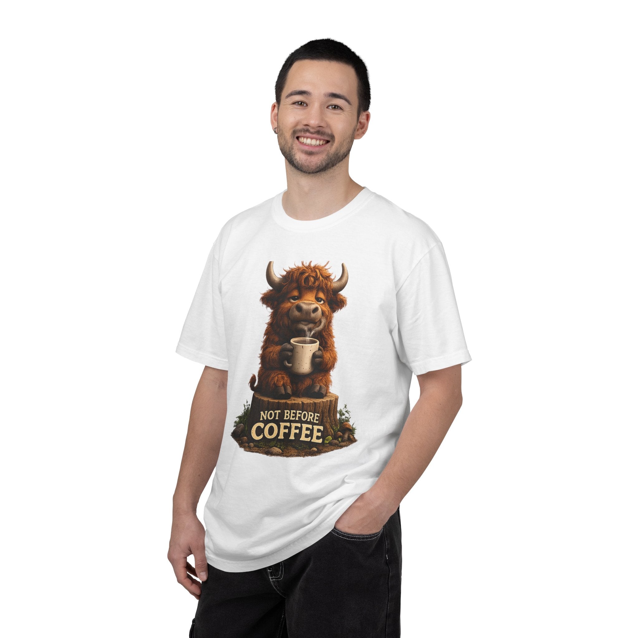 T-Shirt — Cute Highland Cow 'Not Before Coffee' Graphic Tee