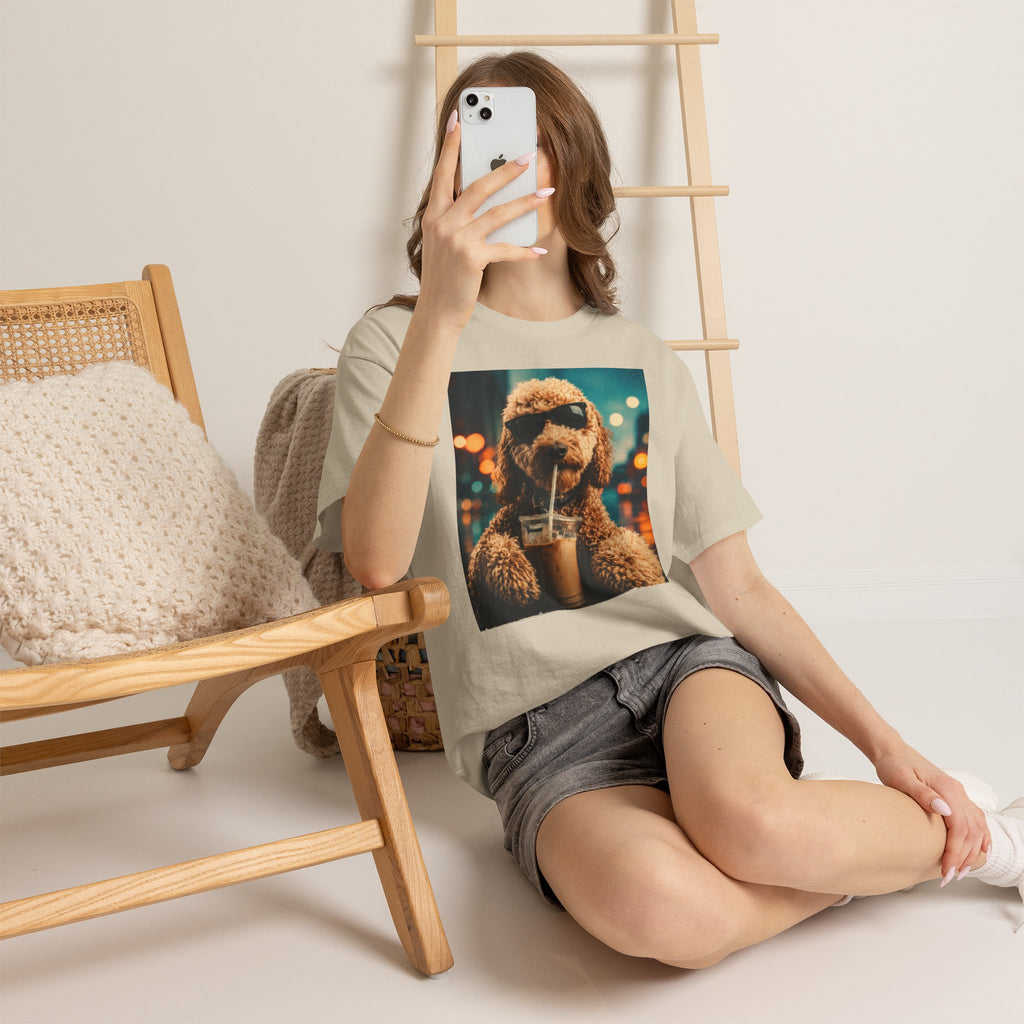 Dog with Coffee T-Shirt — Cool Poodle Drinking Iced Coffee Graphic Tee