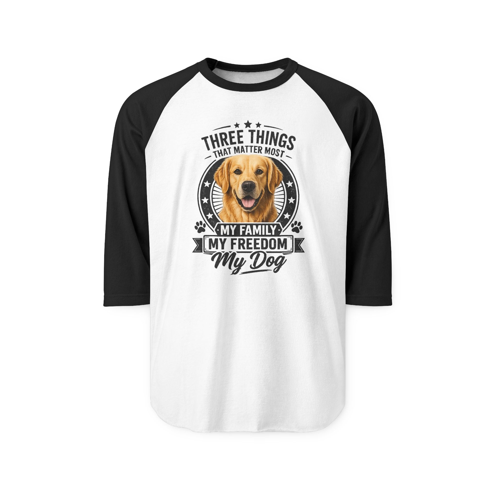 Golden Retriever Raglan Shirt - "My Family Has Paws" Dog Lover Baseball Tee