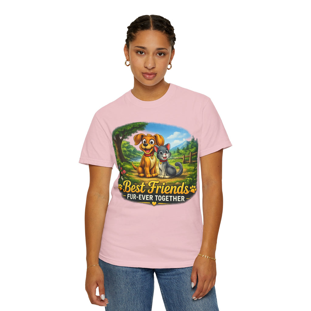 Best Friends T-Shirt — "Fur-Ever Together" Cute Dog & Cat Graphic Tee
