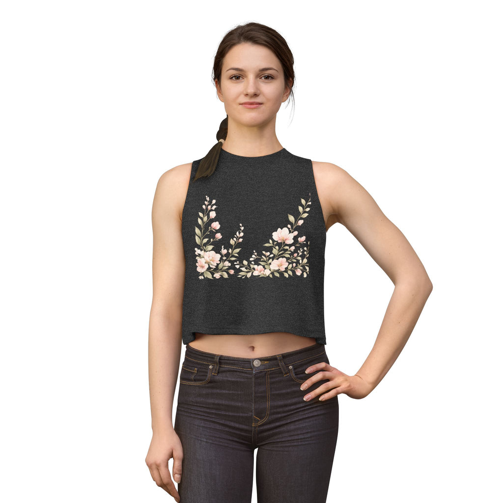 Floral Crop Top — Soft Pink Watercolor Blossoms
