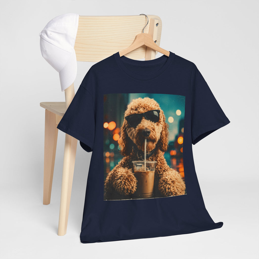 Dog with Coffee T-Shirt — Cool Poodle Drinking Iced Coffee Graphic Tee