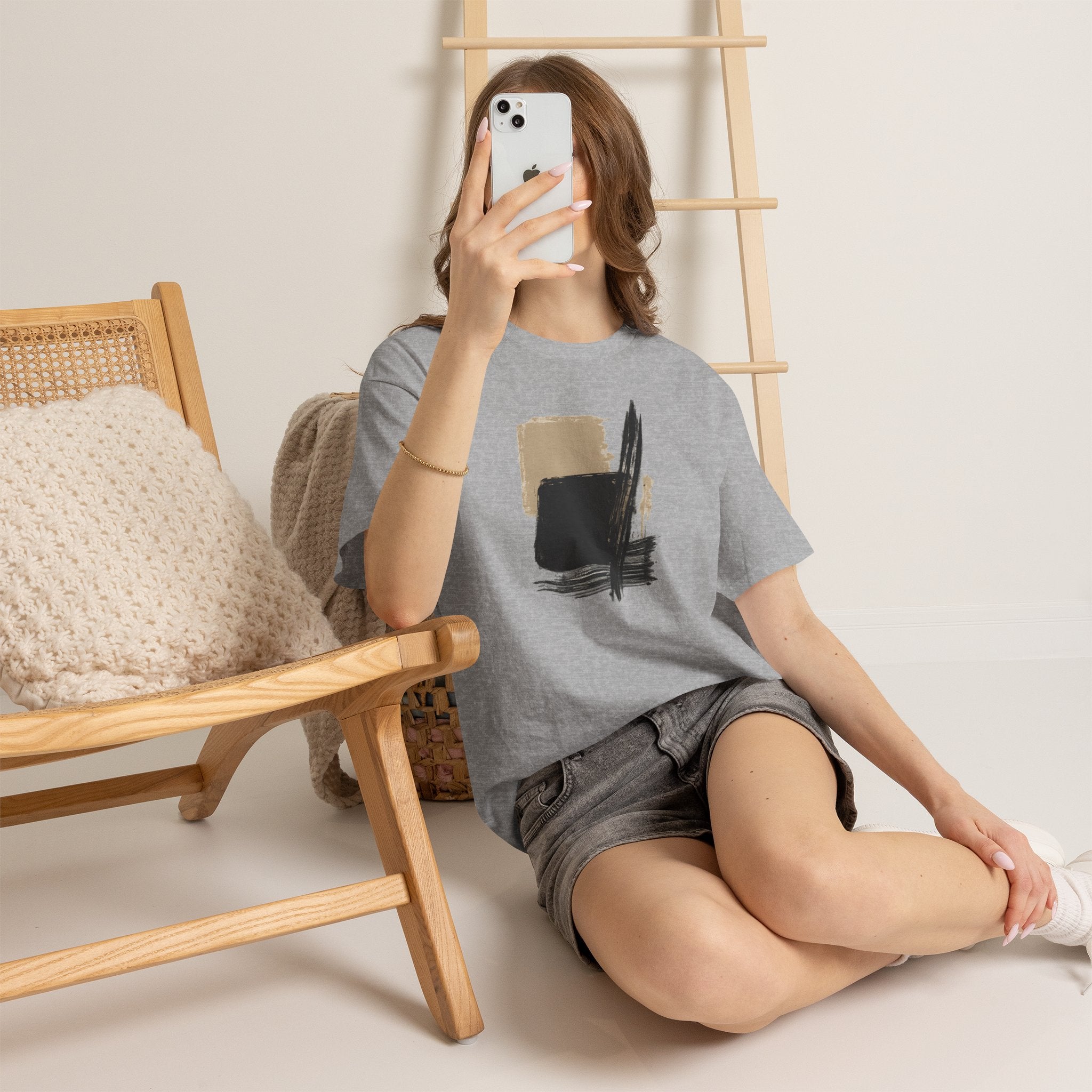 Abstract Brushstroke Tee — Minimal Neutral Art Graphic T-Shirt