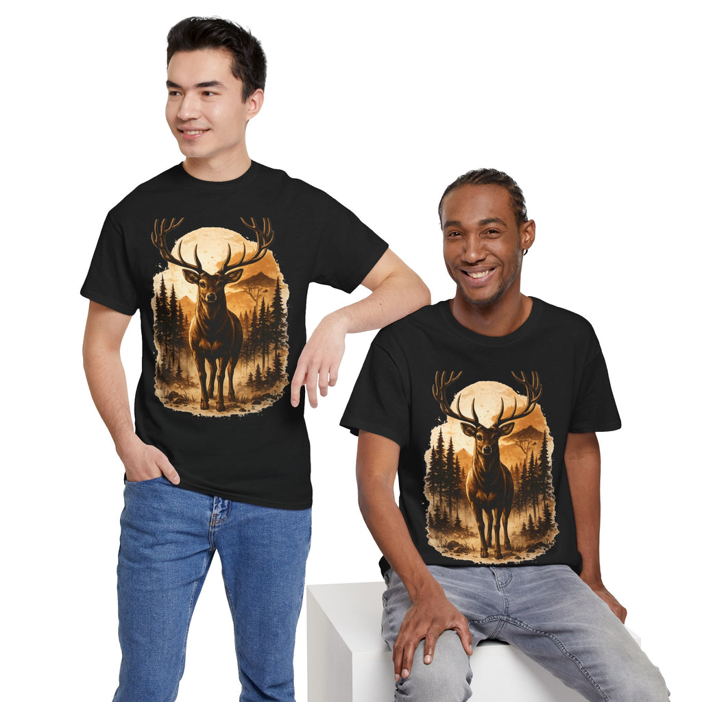 Deer Sunset Graphic Tee — Wilderness Stag Nature T-Shirt