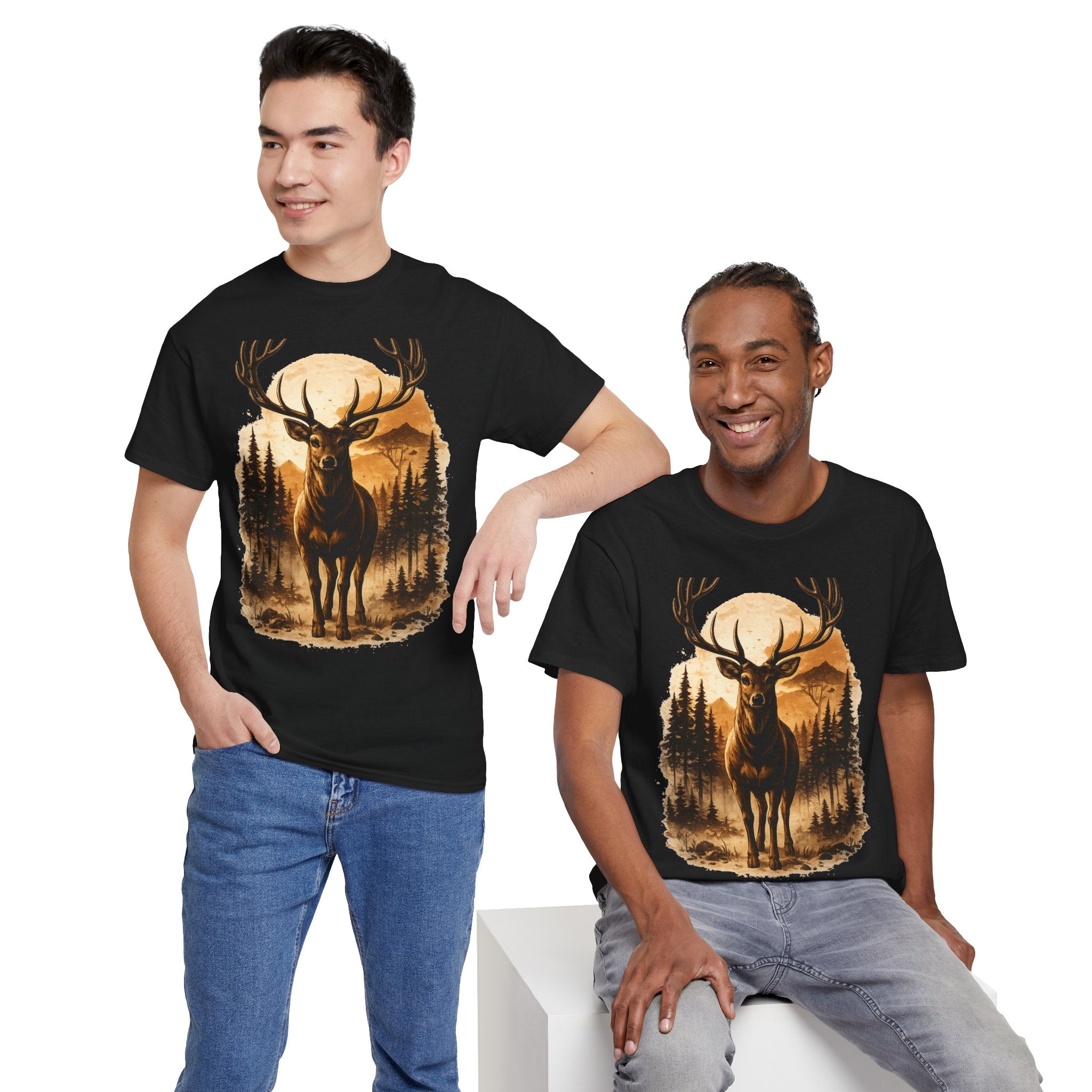Deer Sunset Graphic Tee — Wilderness Stag Nature T-Shirt