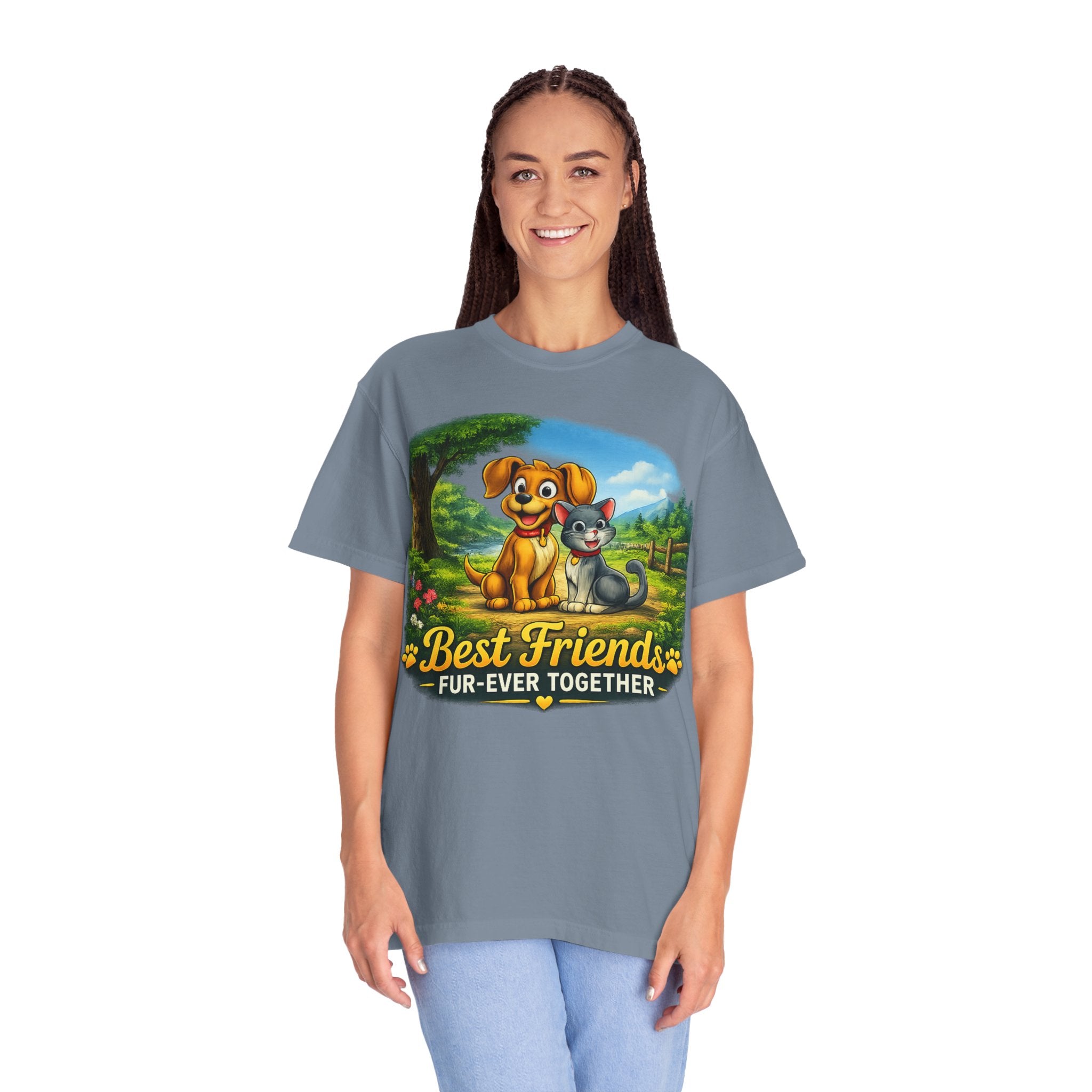Best Friends T-Shirt — "Fur-Ever Together" Cute Dog & Cat Graphic Tee