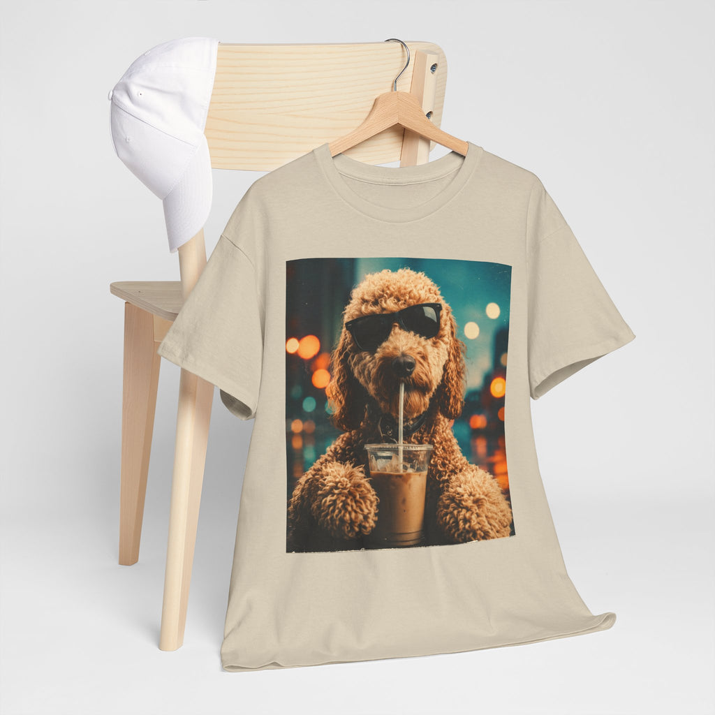 Dog with Coffee T-Shirt — Cool Poodle Drinking Iced Coffee Graphic Tee