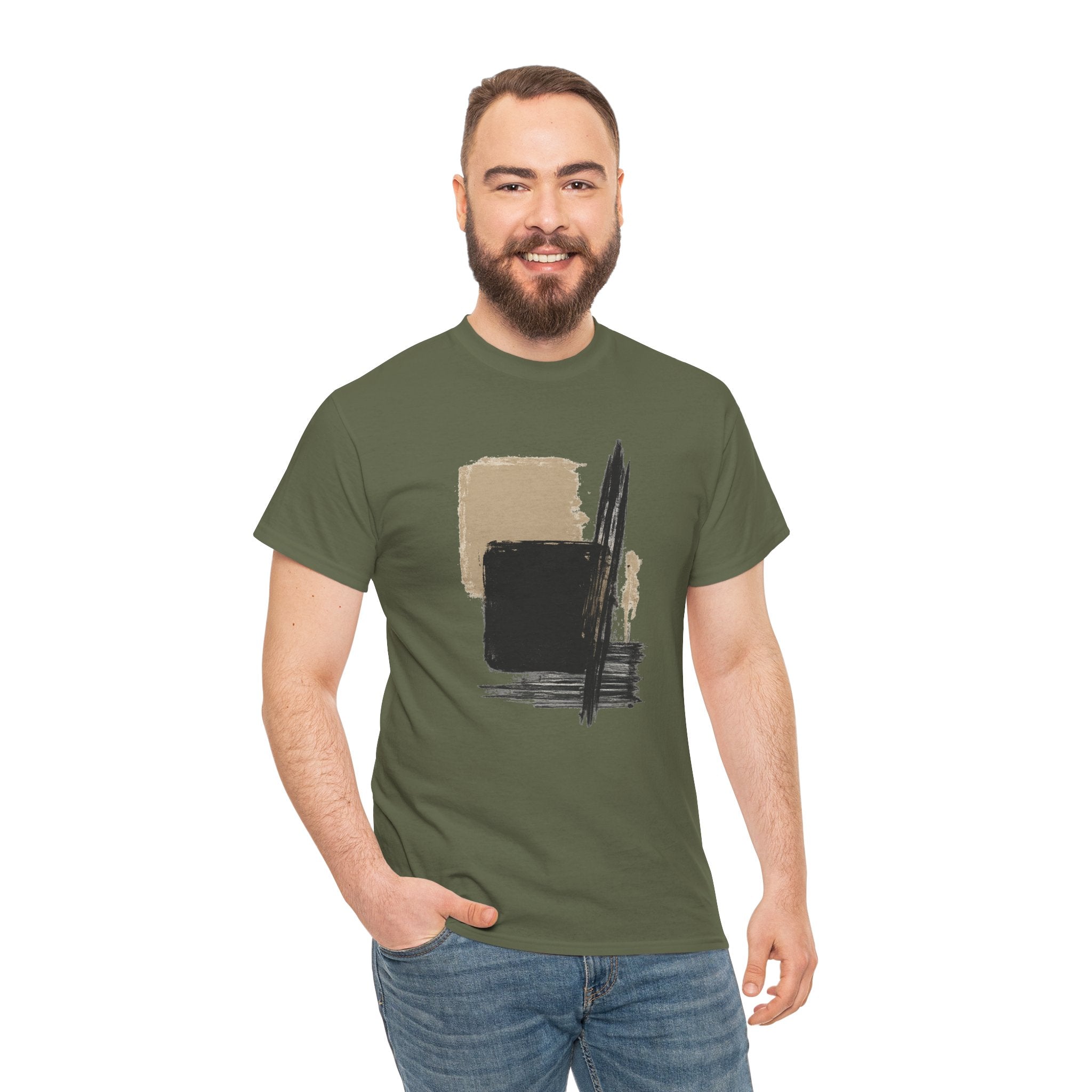 Abstract Brushstroke Tee — Minimal Neutral Art Graphic T-Shirt