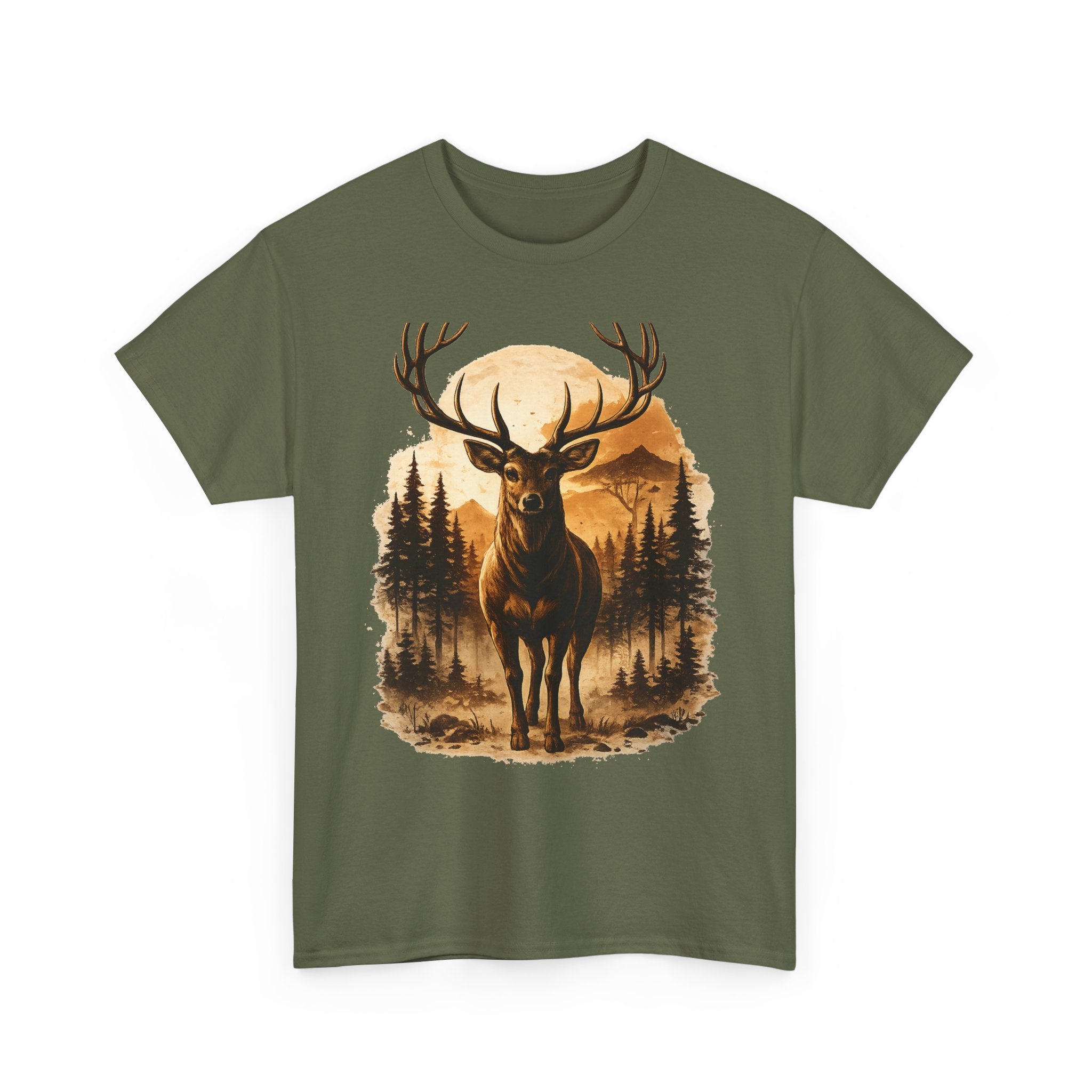 Deer Sunset Graphic Tee — Wilderness Stag Nature T-Shirt