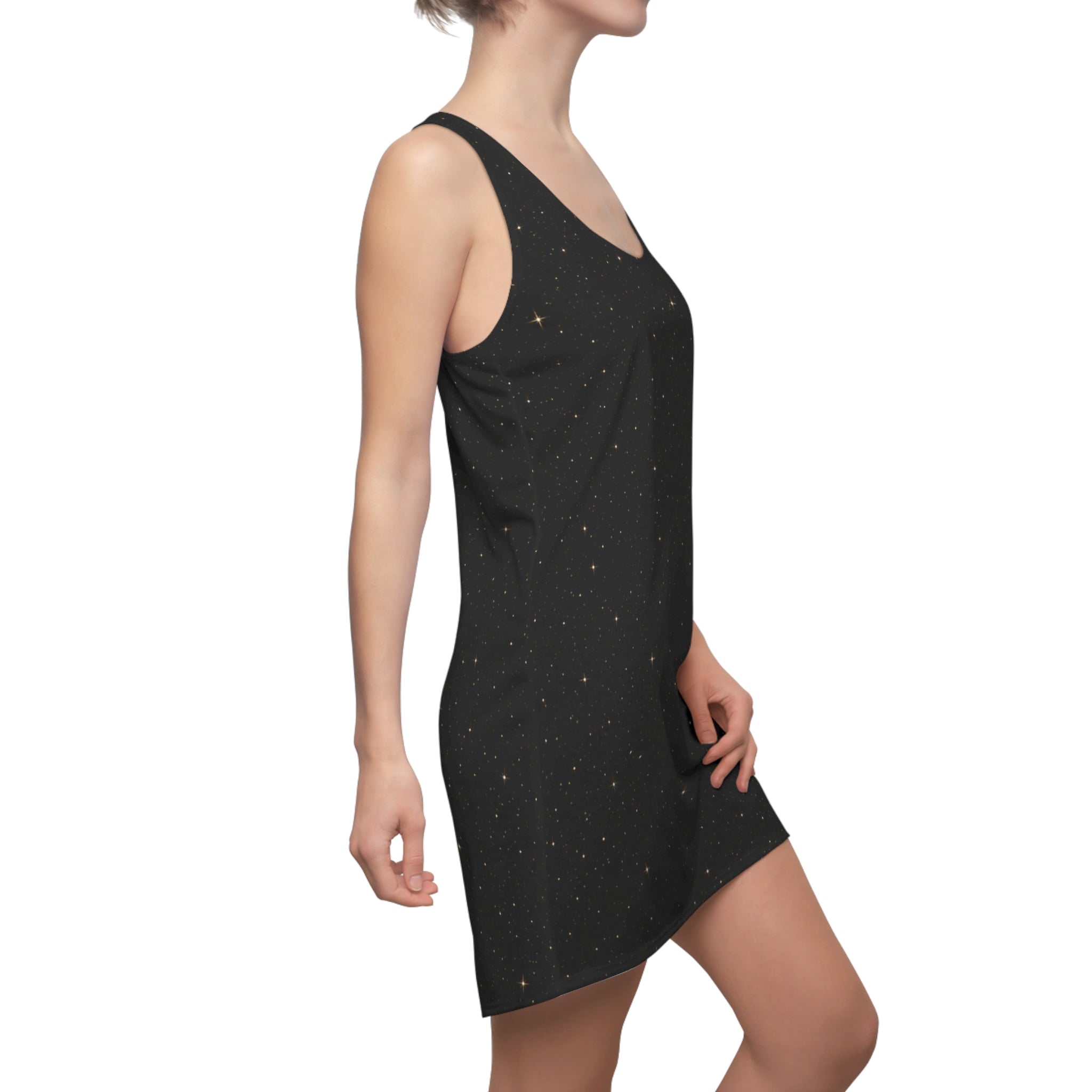 Galaxy Starfield Racerback Dress — Black Cosmic Print Women's Dress