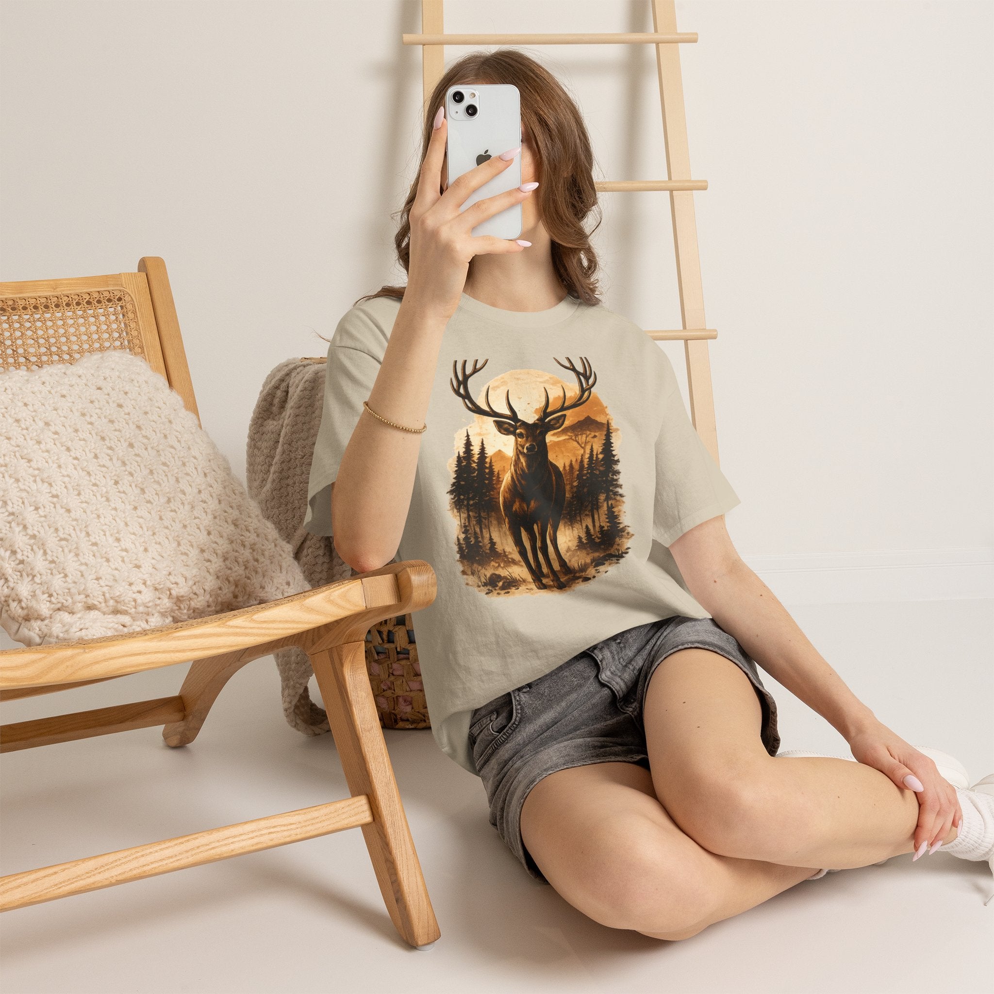 Deer Sunset Graphic Tee — Wilderness Stag Nature T-Shirt