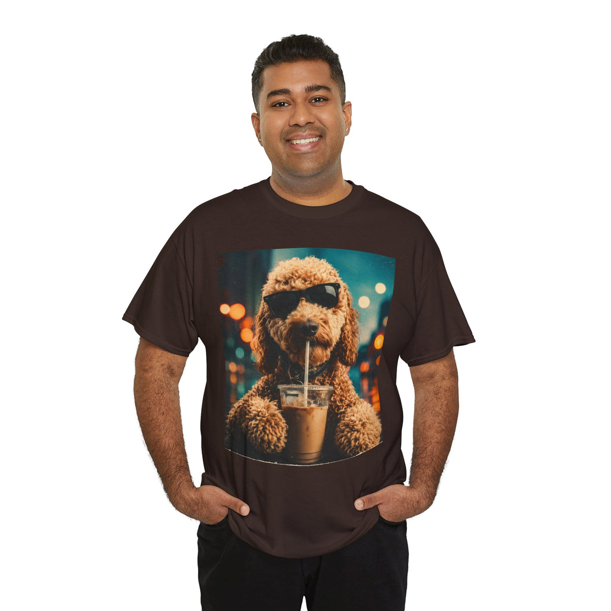 Dog with Coffee T-Shirt — Cool Poodle Drinking Iced Coffee Graphic Tee
