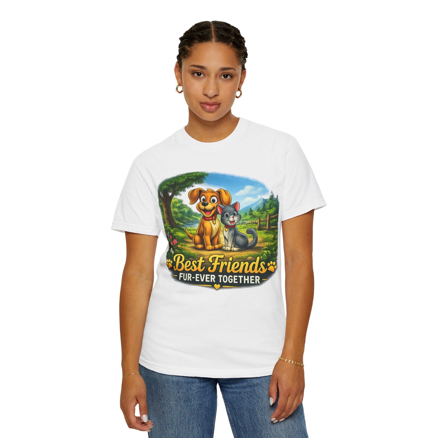 Best Friends T-Shirt — "Fur-Ever Together" Cute Dog & Cat Graphic Tee