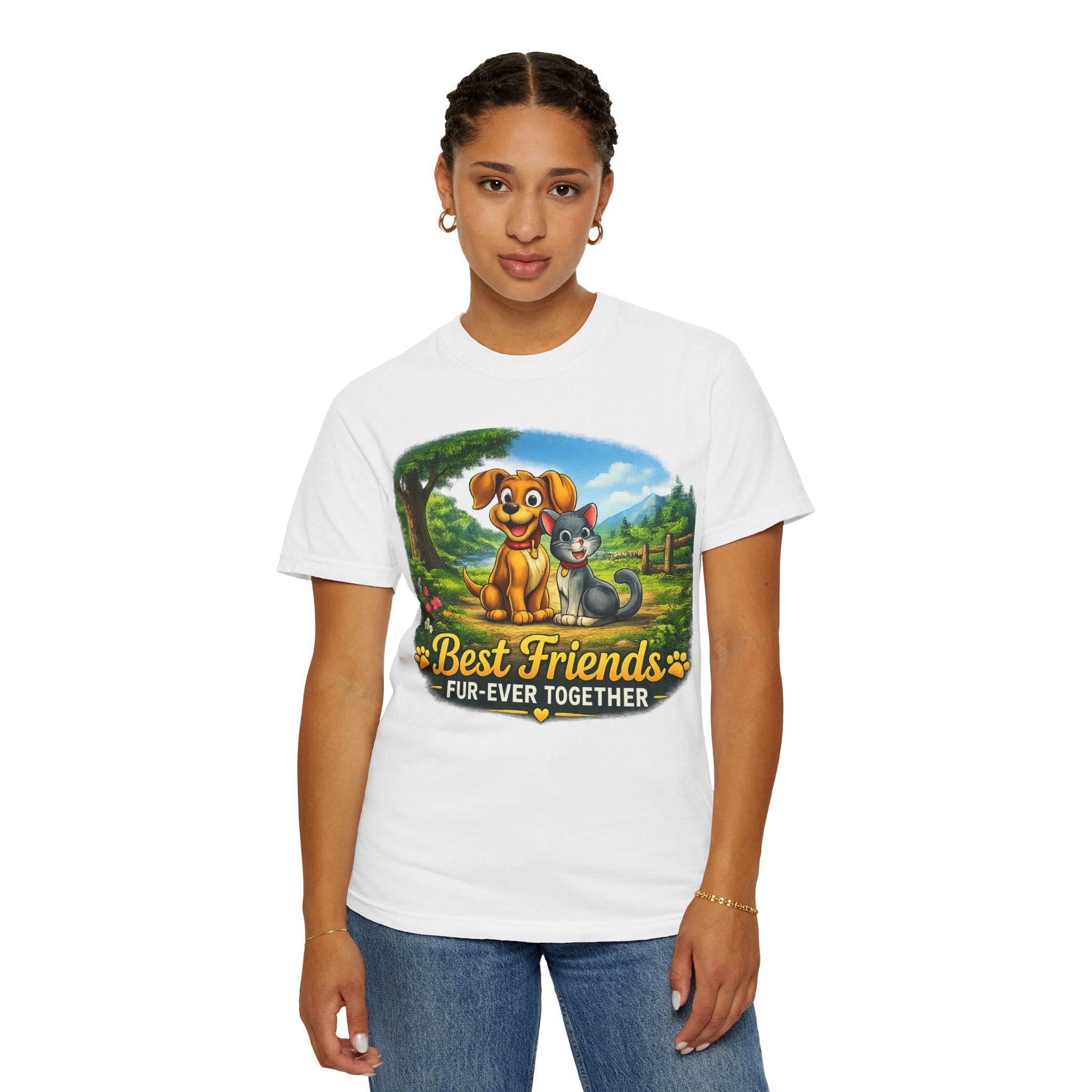 Best Friends T-Shirt — "Fur-Ever Together" Cute Dog & Cat Graphic Tee