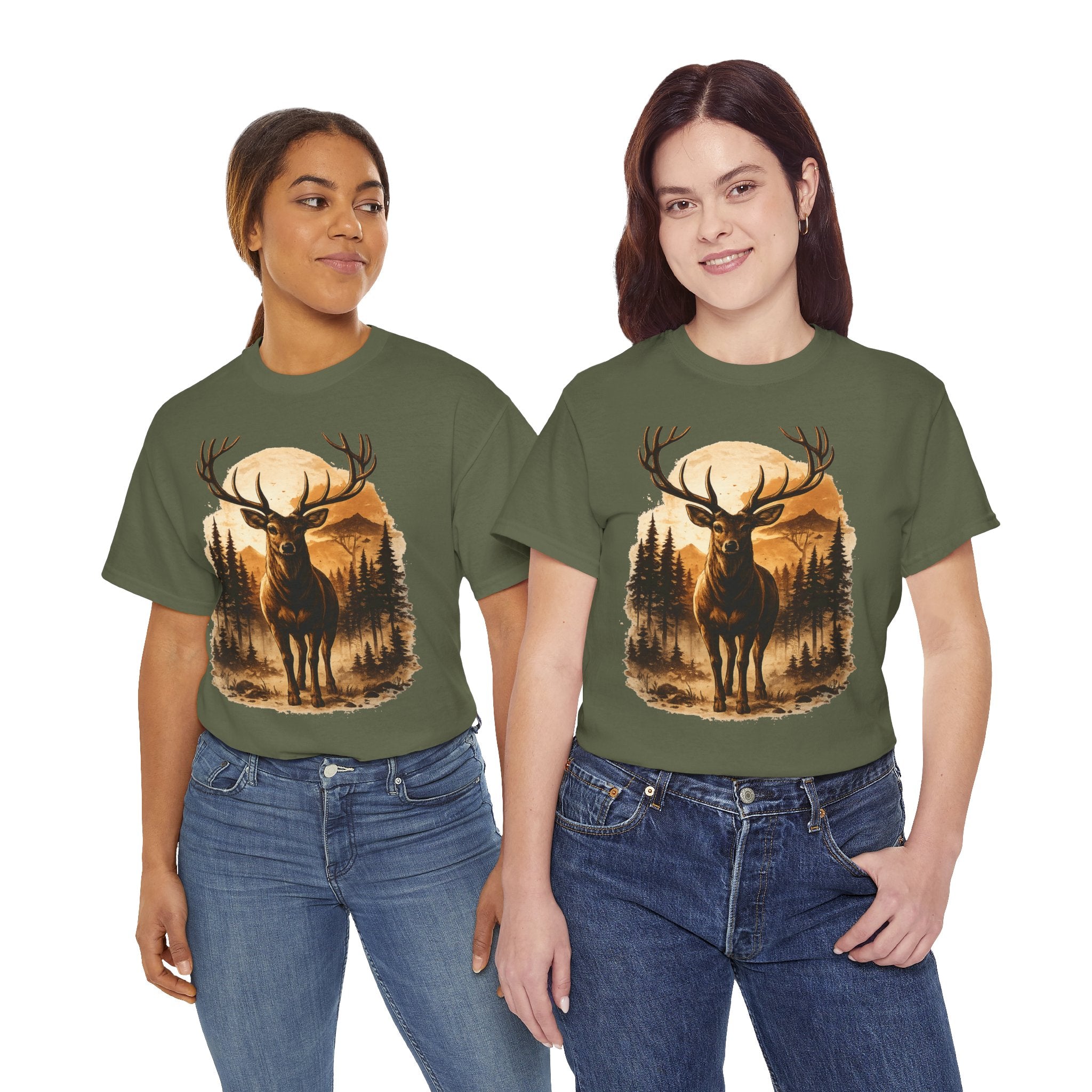 Deer Sunset Graphic Tee — Wilderness Stag Nature T-Shirt