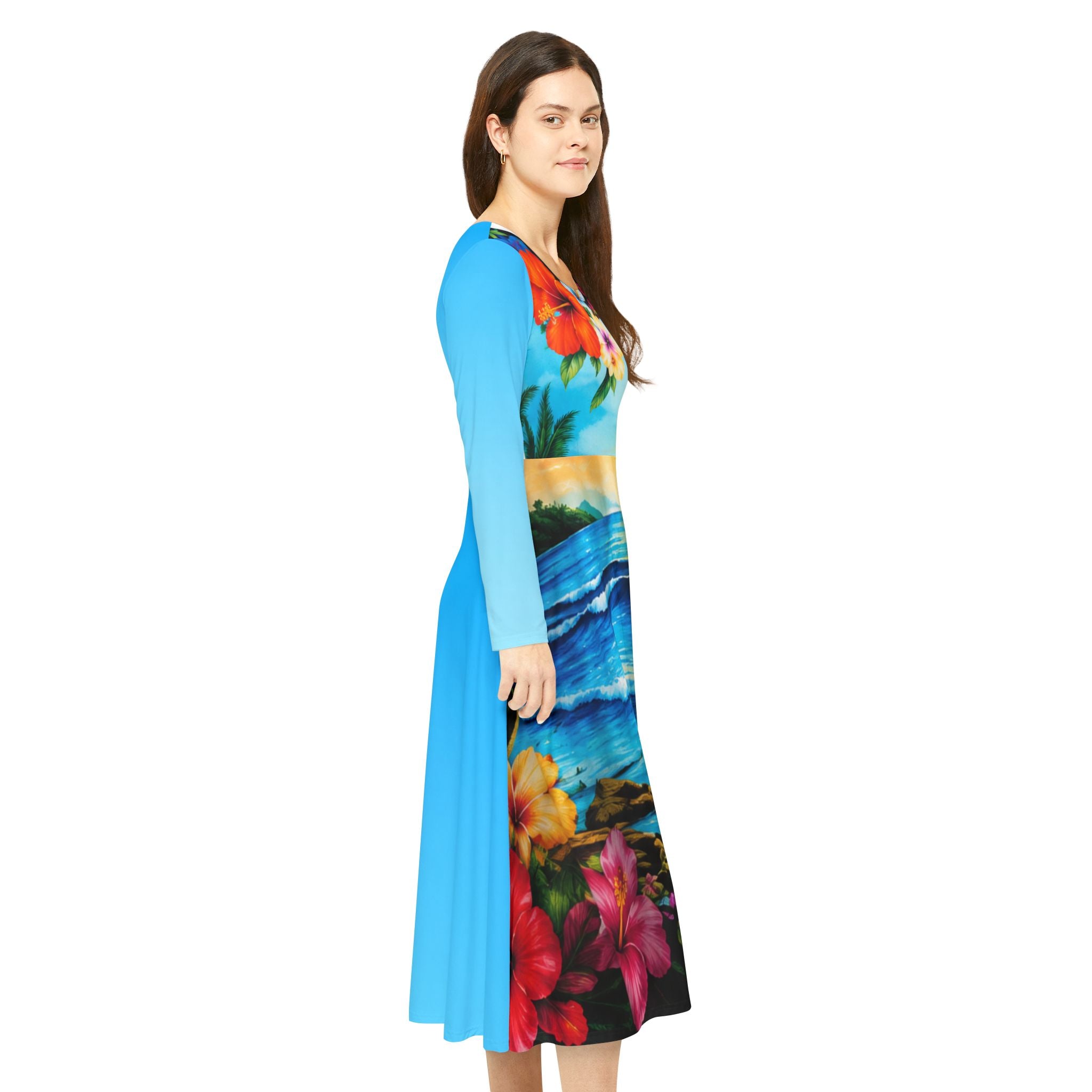 Tropical Sunset Dance Dress — Long Sleeve Floral AOP