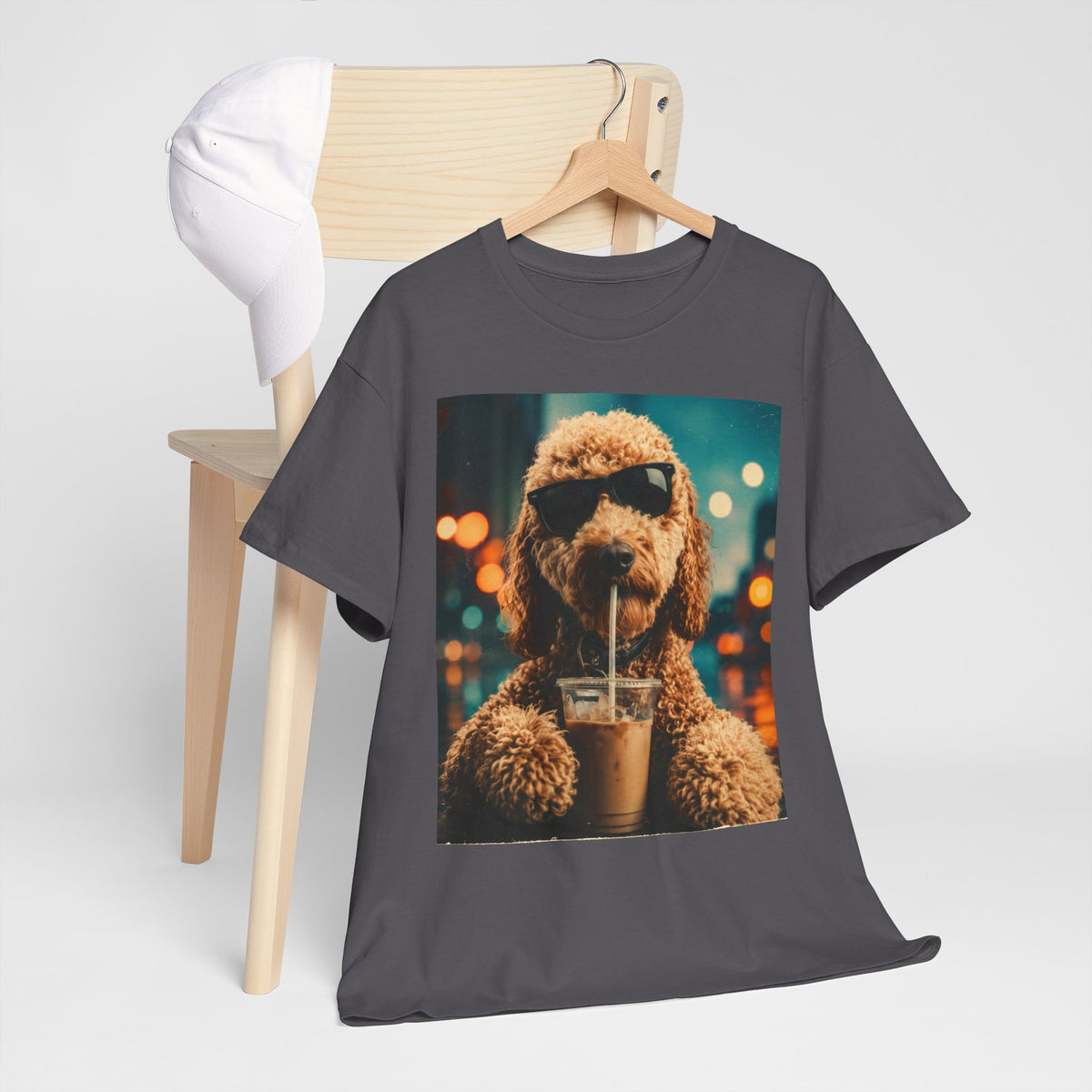 Dog with Coffee T-Shirt — Cool Poodle Drinking Iced Coffee Graphic Tee