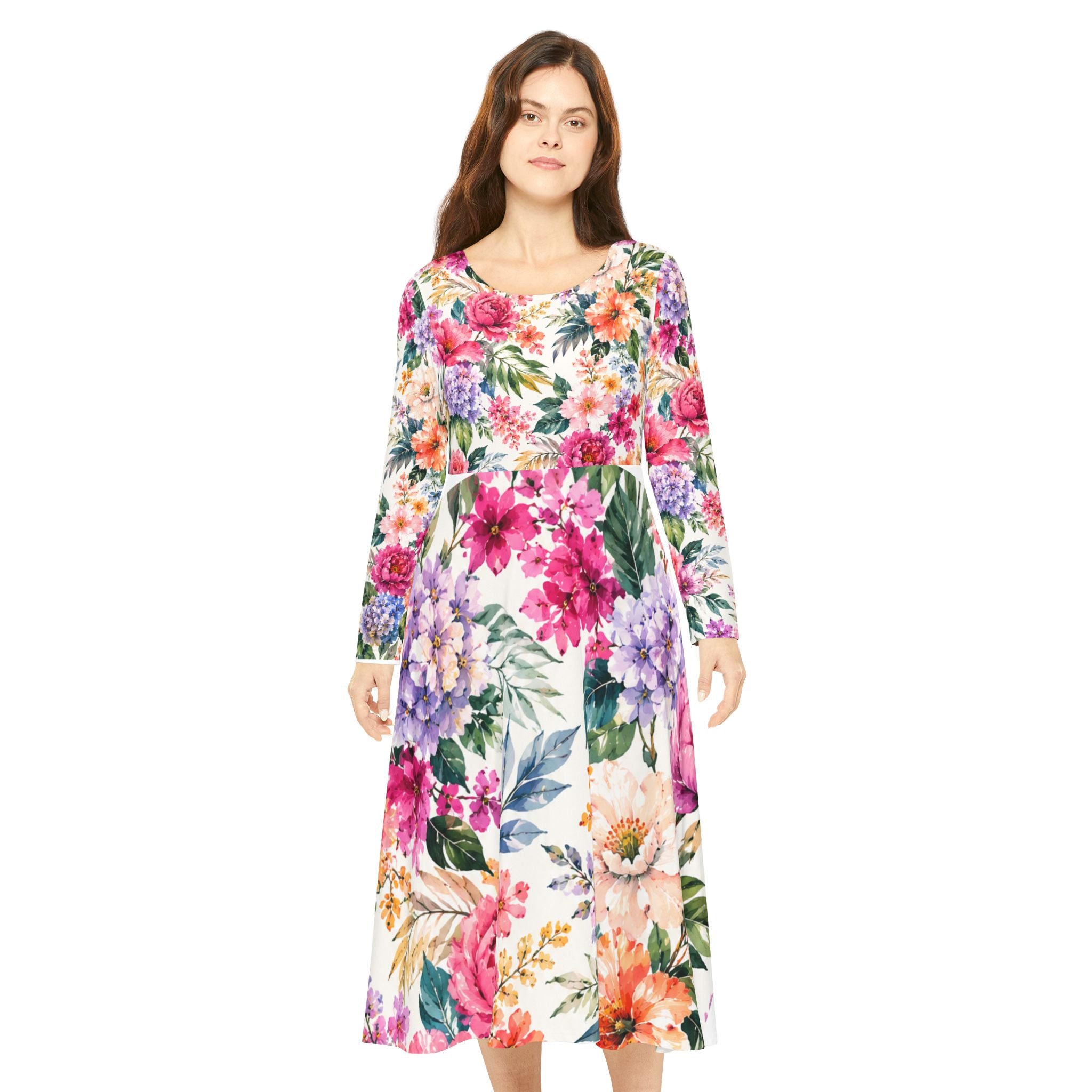 Floral Long-Sleeve Dance Dress — Vintage Watercolor Garden Print
